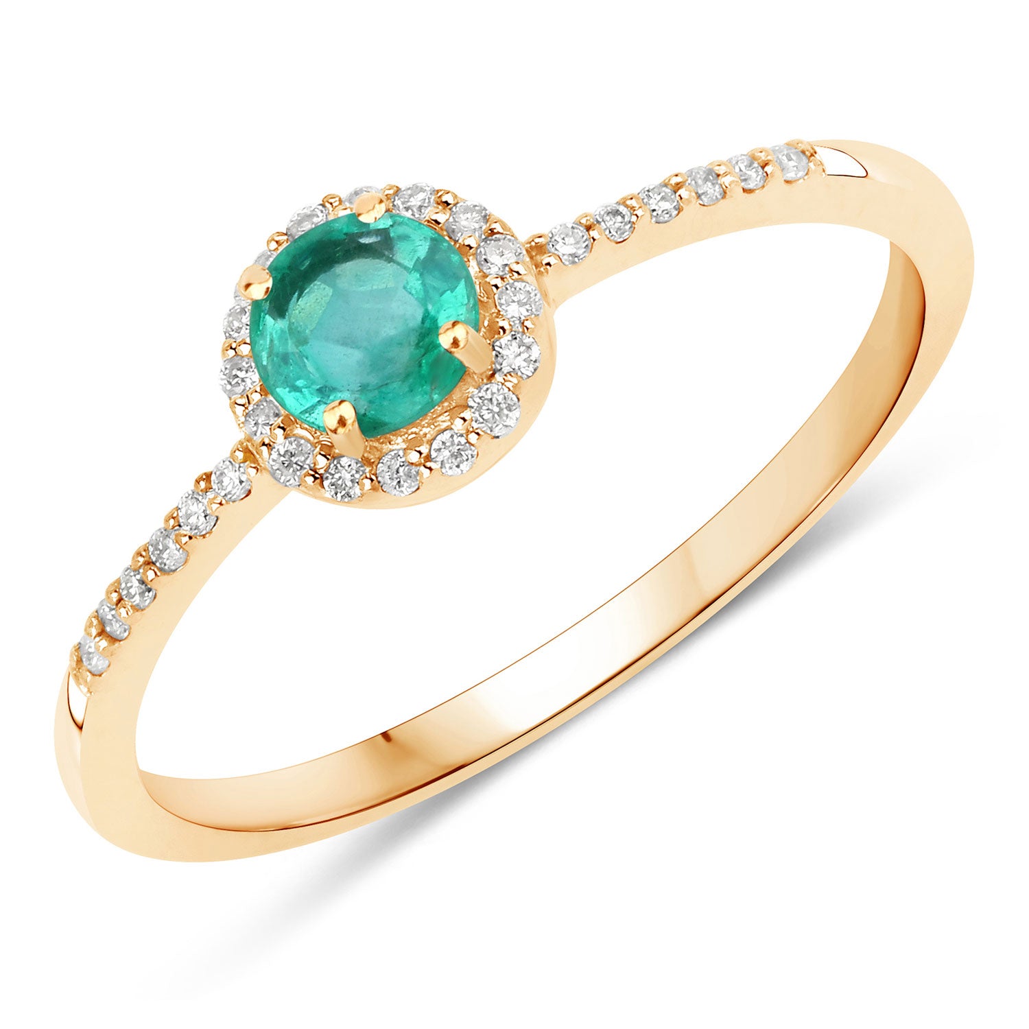0.34 Carat Genuine Zambian Emerald and White Diamond 14K Yellow Gold Ring