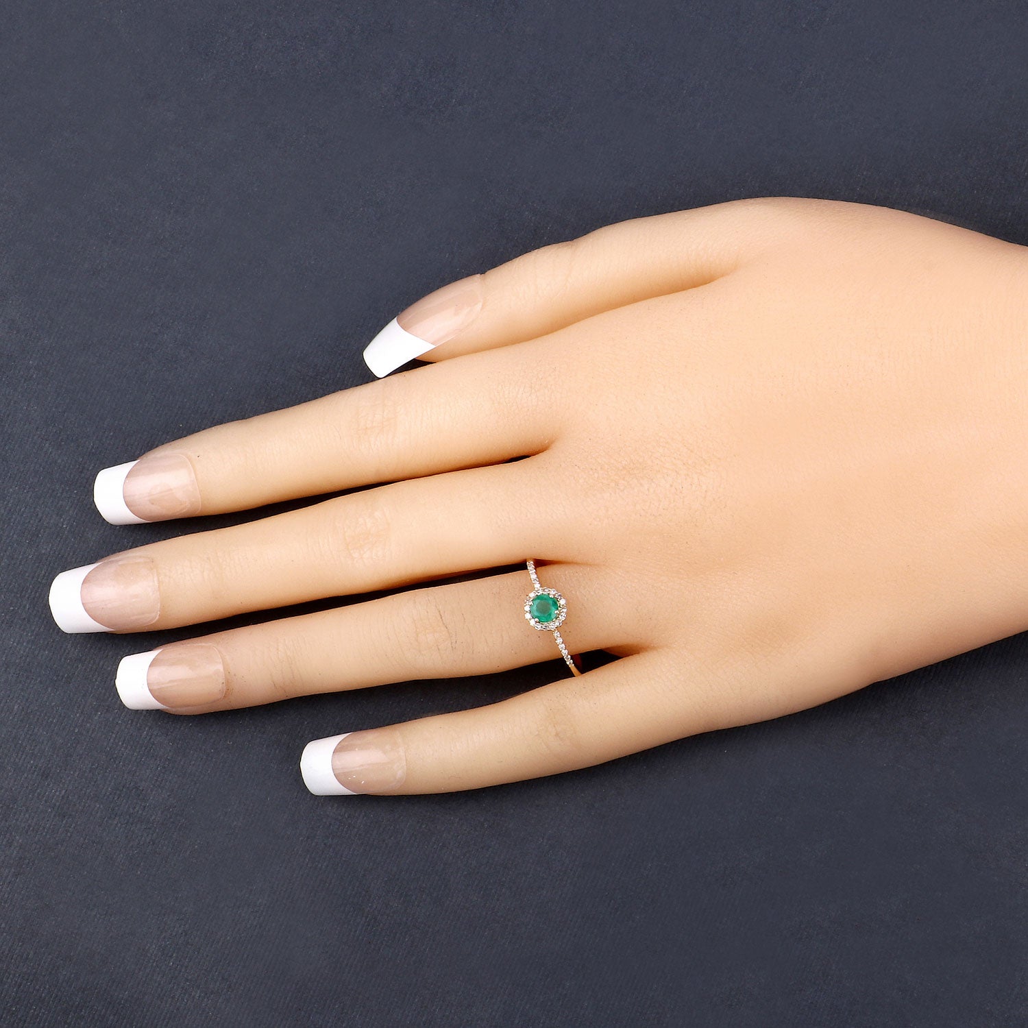 0.34 Carat Genuine Zambian Emerald and White Diamond 14K Yellow Gold Ring