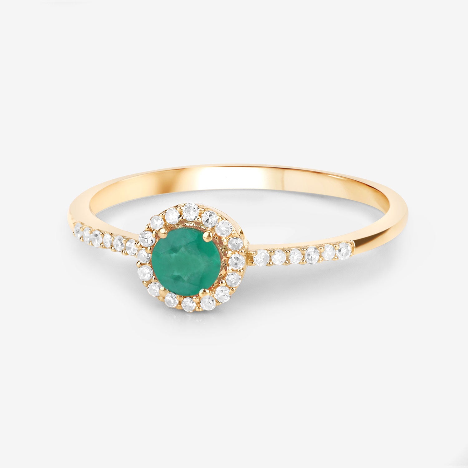 0.34 Carat Genuine Zambian Emerald and White Diamond 14K Yellow Gold Ring