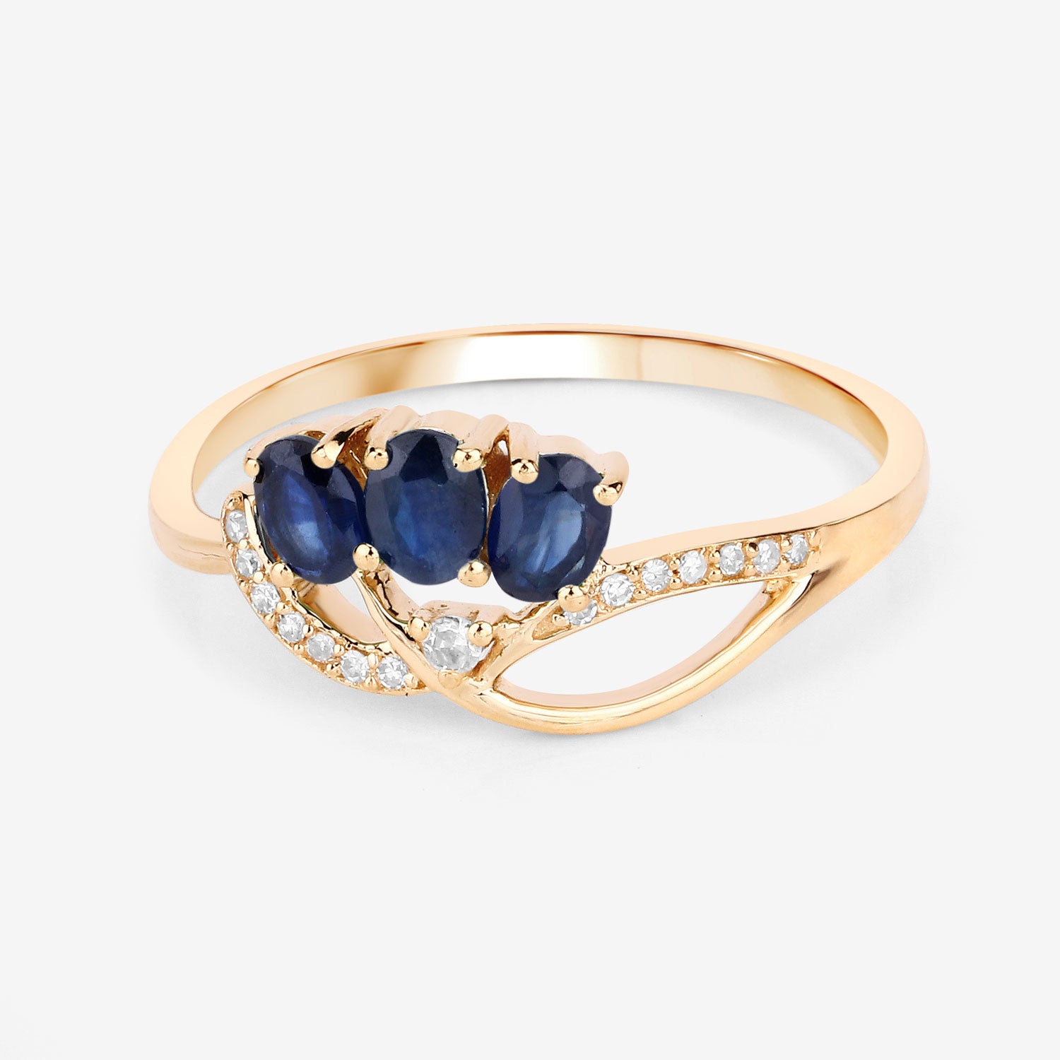 0.65 Carat Genuine Blue Sapphire and White Diamond 14K Yellow Gold Ring
