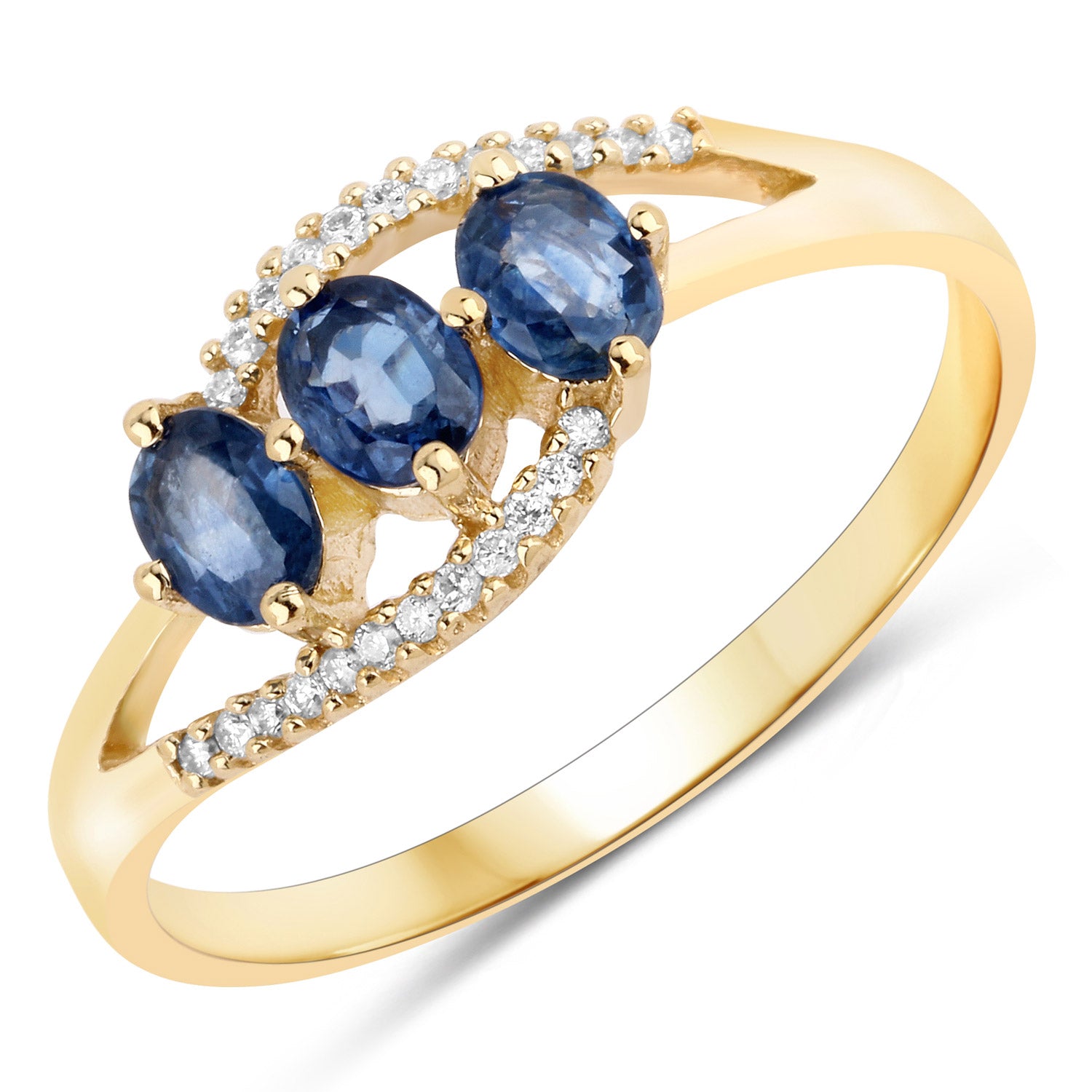 0.73 Genuine Blue Sapphire & White Diamond 14K Yellow Ring
