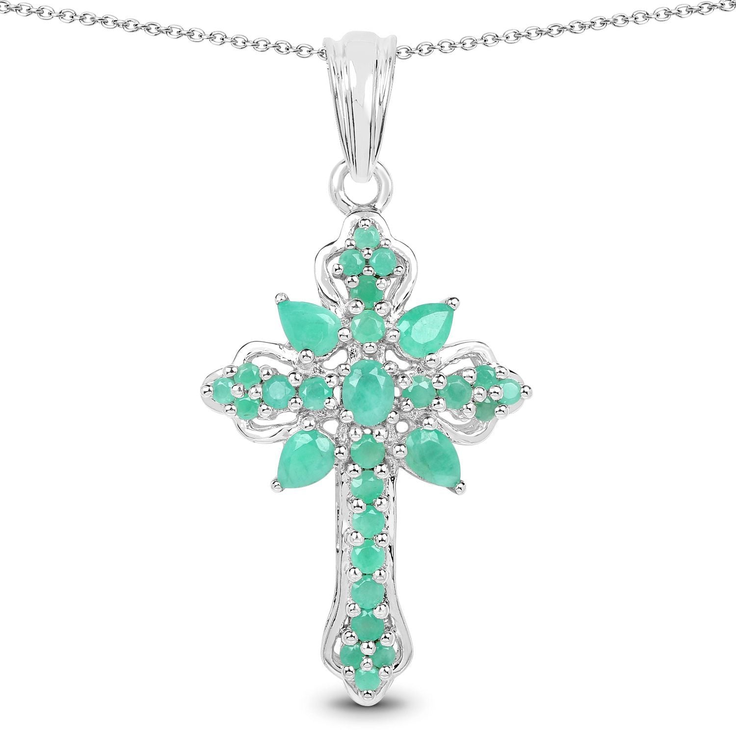 Genuine 1.26 Carat Emerald .925 Sterling Silver Pendant