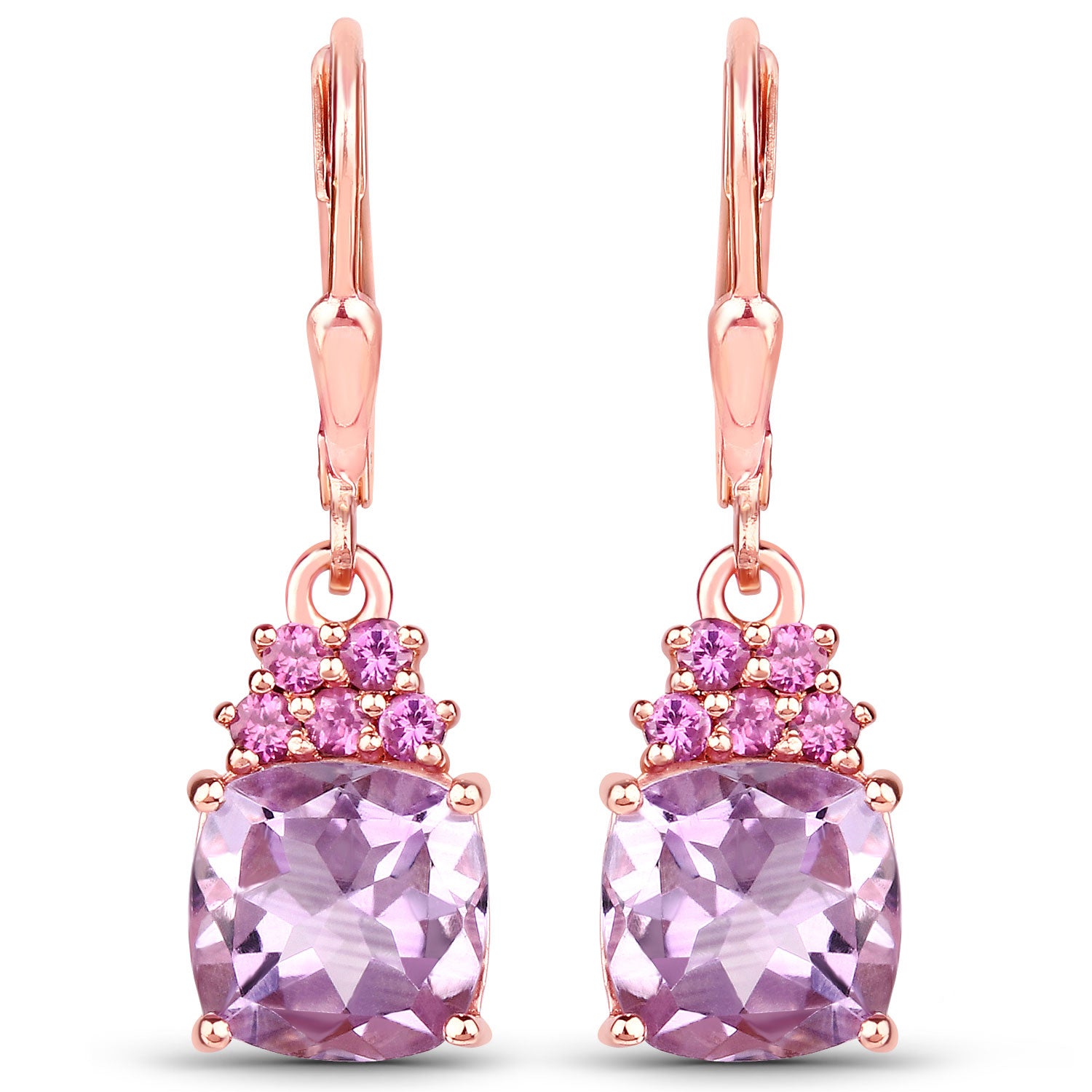 4.90 Carat Genuine Pink Amethyst and Rhodolite .925 Sterling Silver Earrings