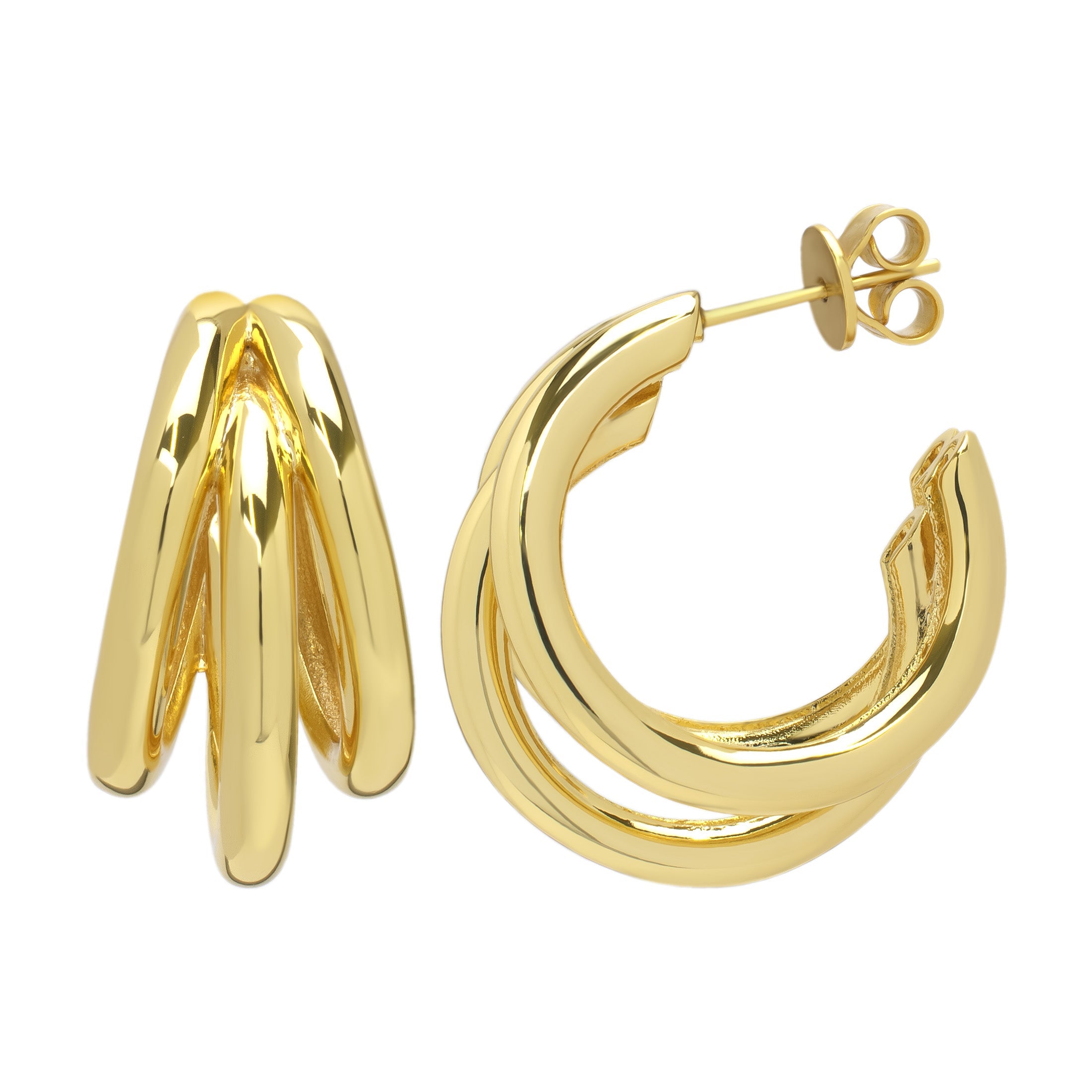 Gold Plated 3 Row Hoop Earrings