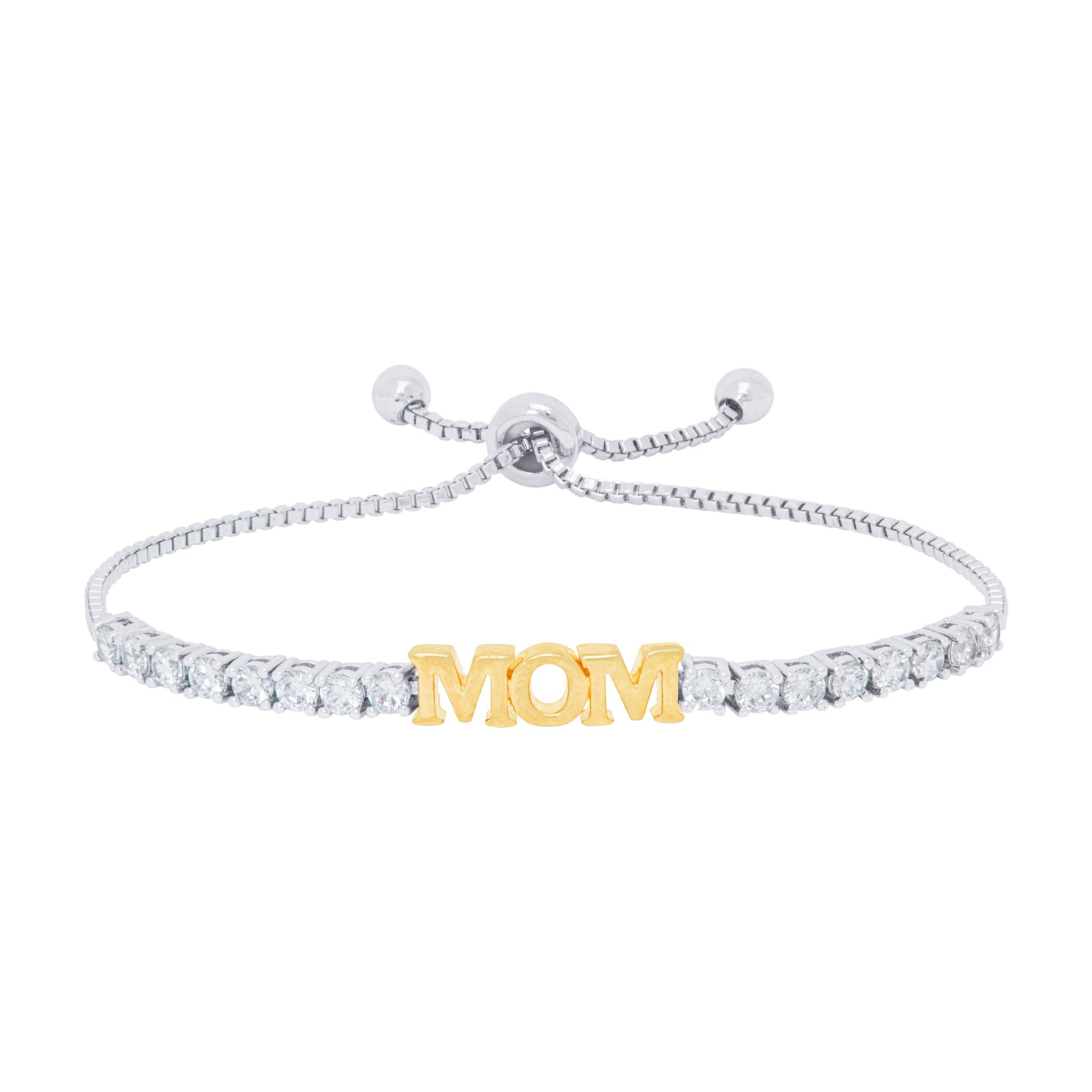 Gold Plated Cubic Zirconia 'Mom' Adjustable Bracelet