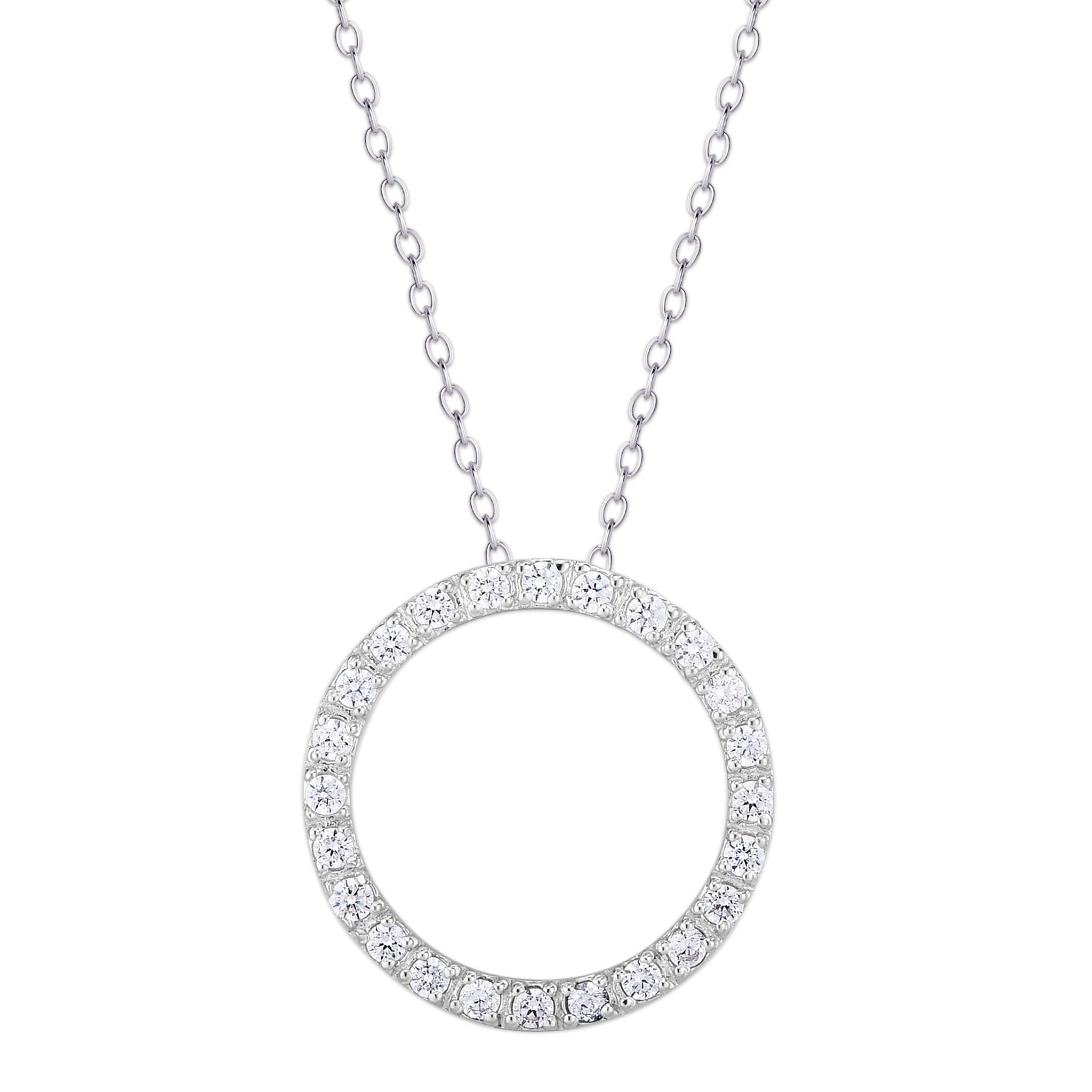 Sterling Silver Cubic Zirconia Circle Pendant - chicjewelry4u.com