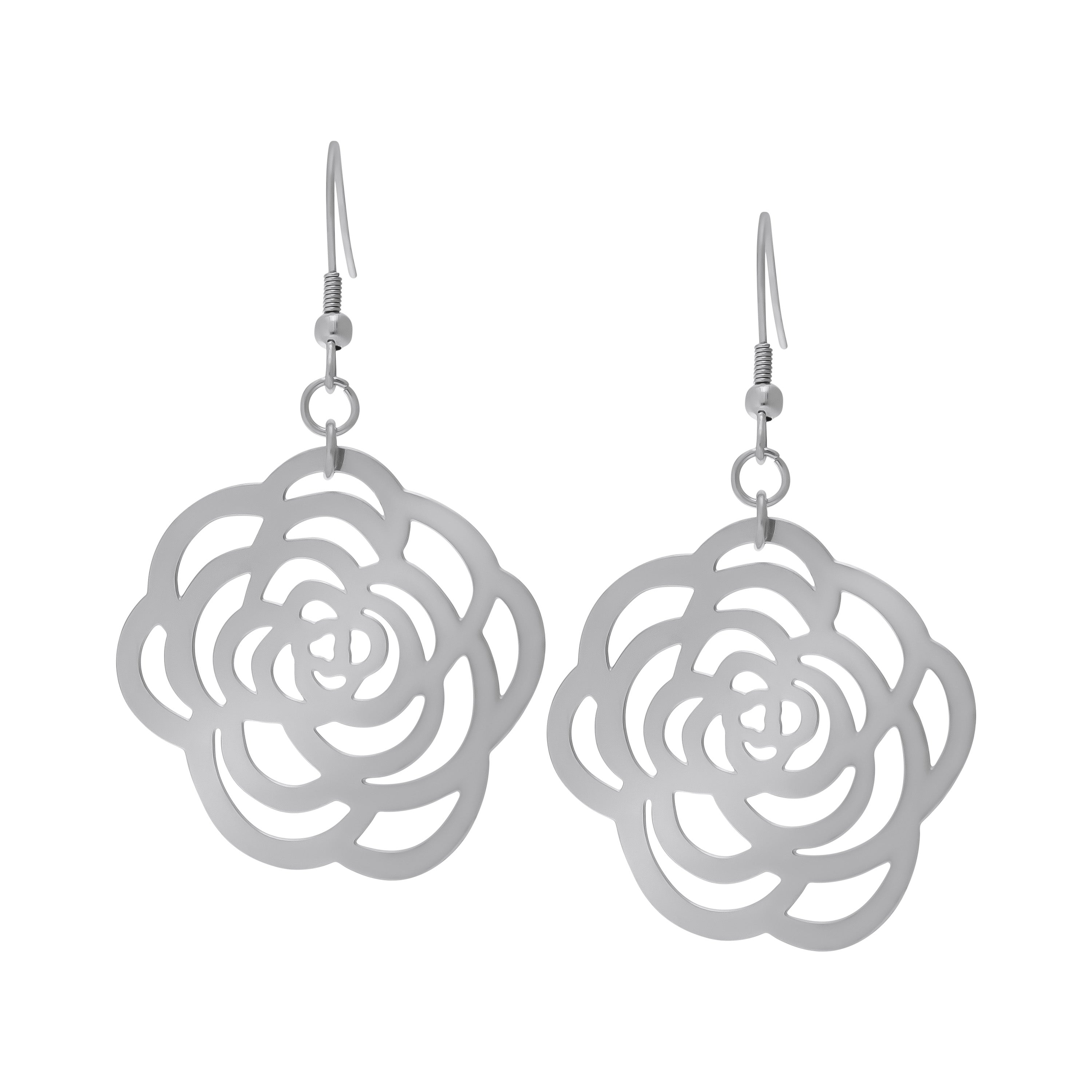 Silver-plated Stainless Steel Flower Earrings