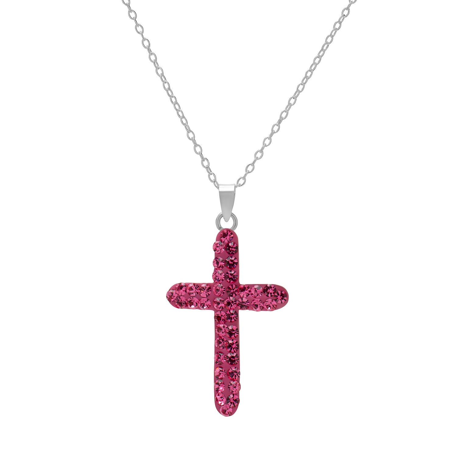 Sterling Silver Pink Crystal Cross Pendant