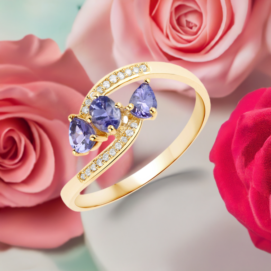 Genuine Tanzanite & White Diamond 14K Yellow Gold Ring