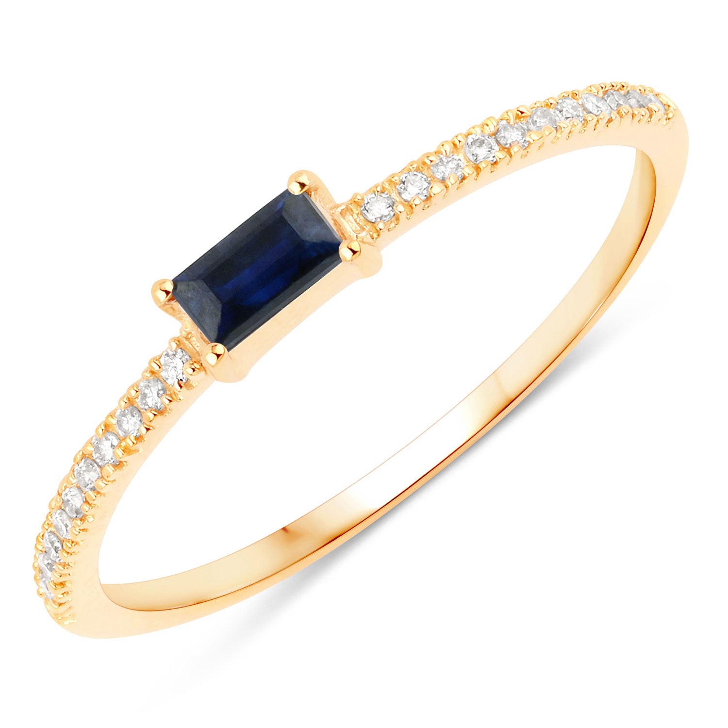 0.19 Carat Genuine Blue Sapphire and White Diamond 14K Yellow Gold Ring