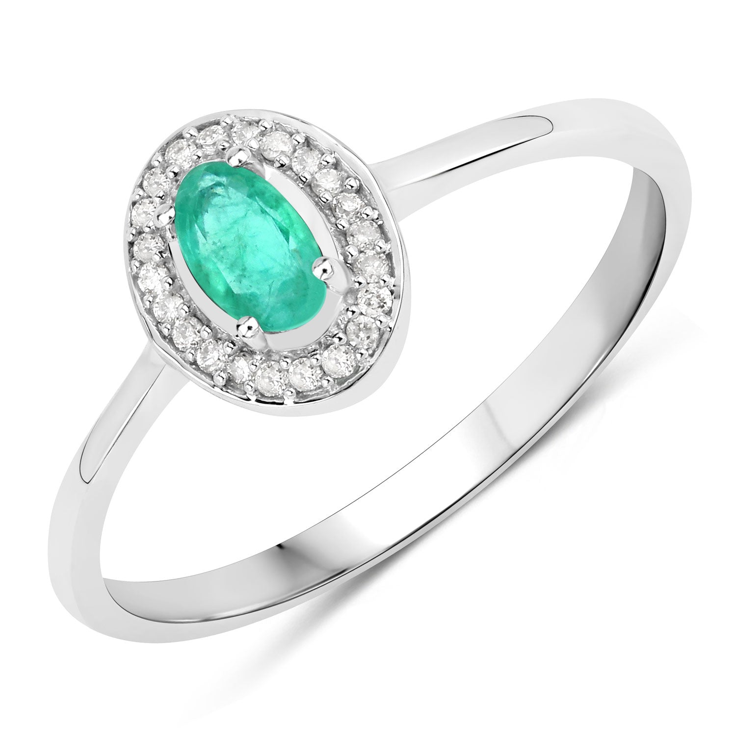0.25 Carat Genuine Zambian Emerald and White Diamond 14K White Gold Ring