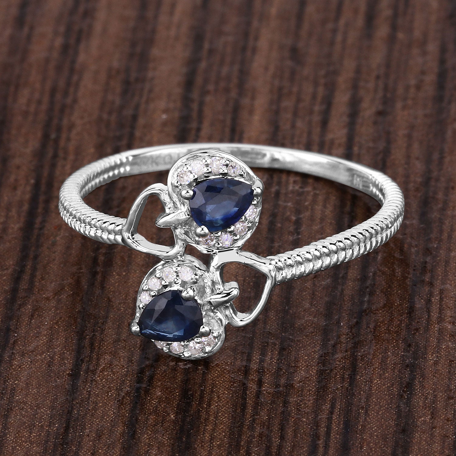 0.34 Carat Genuine Blue Sapphire and White Diamond 14K White Gold Ring