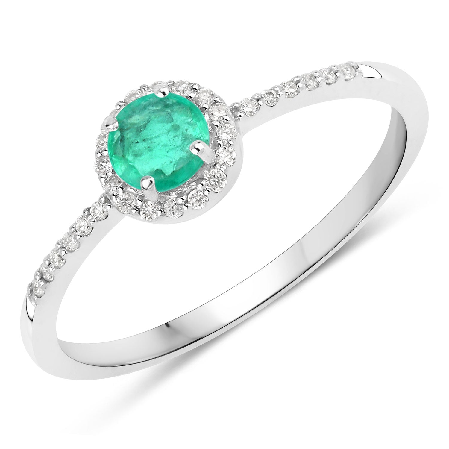 0.34 Carat Genuine Zambian Emerald and White Diamond 14K White Gold Ring