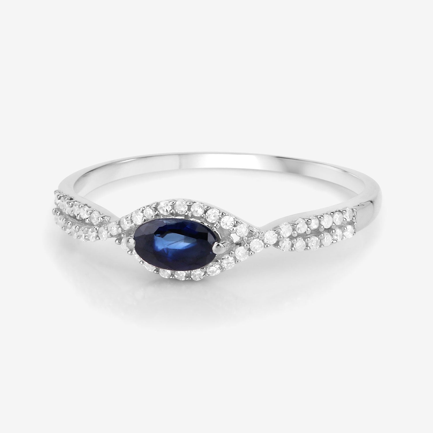 0.35 Carat Genuine Blue Sapphire and White Diamond 14K White Gold Ring