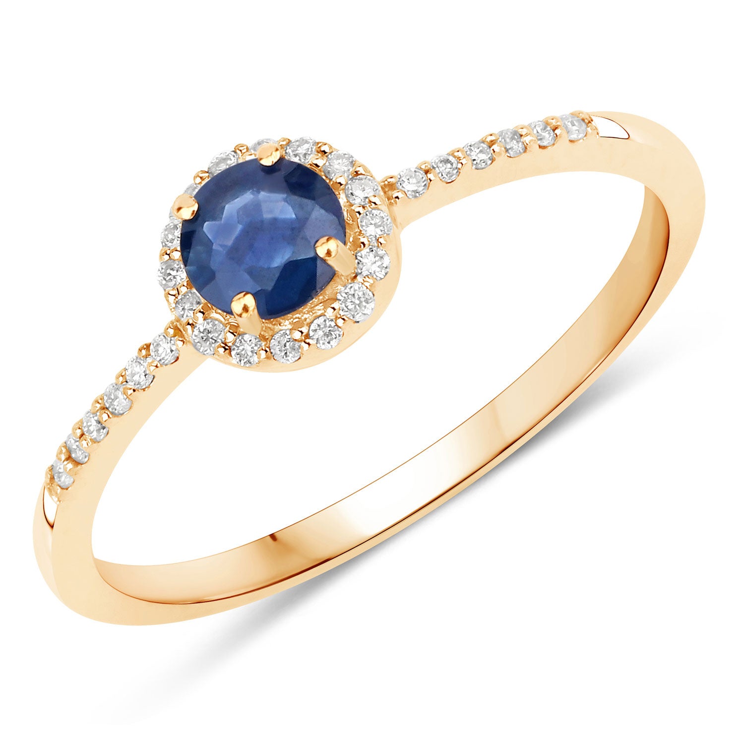 0.38 Carat Genuine Blue Sapphire and White Diamond 14K Yellow Gold Ring