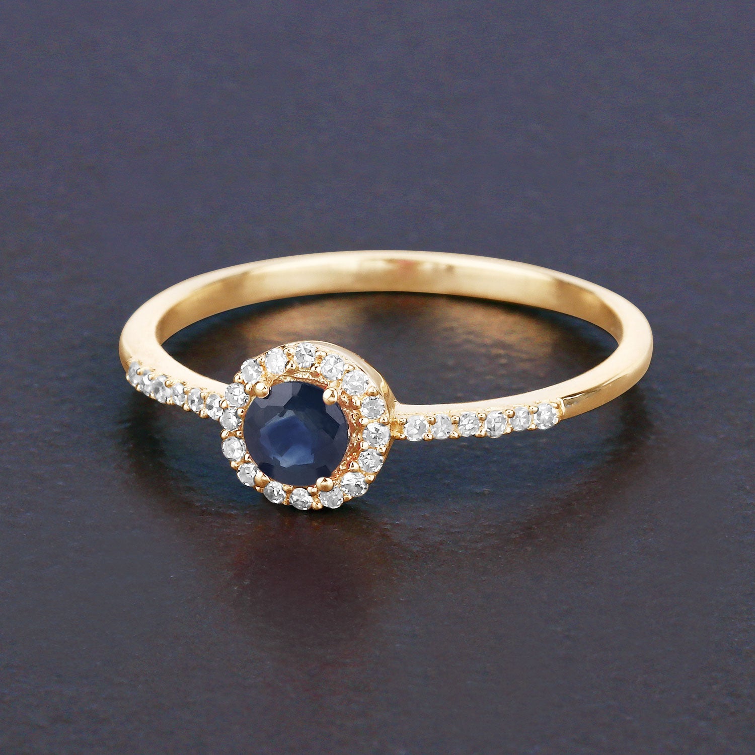 0.38 Carat Genuine Blue Sapphire and White Diamond 14K Yellow Gold Ring
