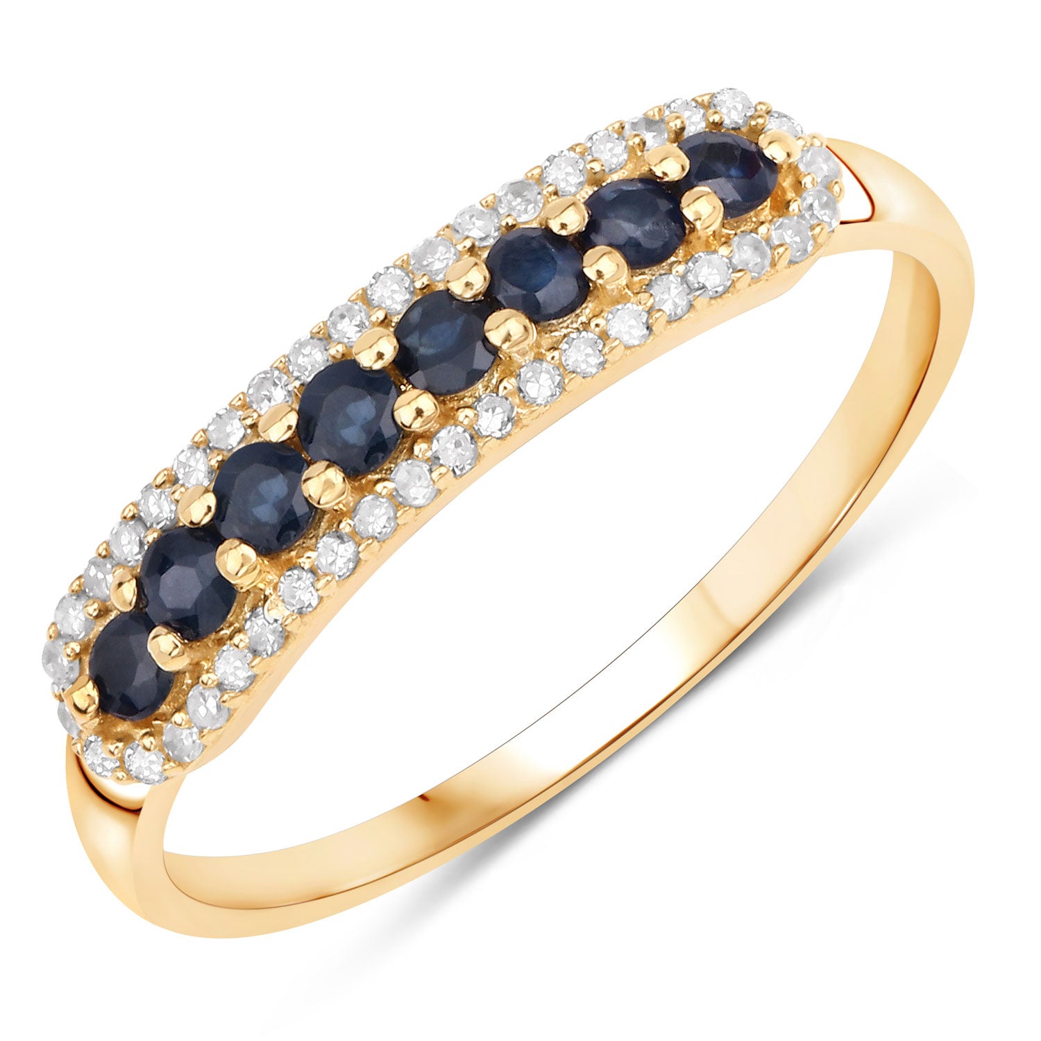 0.43 Carat Genuine Blue Sapphire and White Diamond 14K Yellow Gold Ring