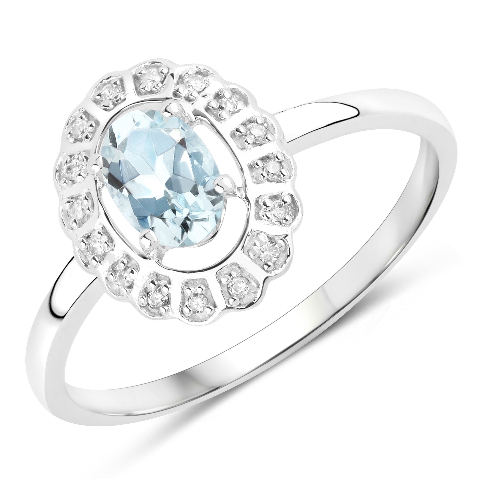 0.44 Carat Genuine Aquamarine & White Diamond 14K White Ring