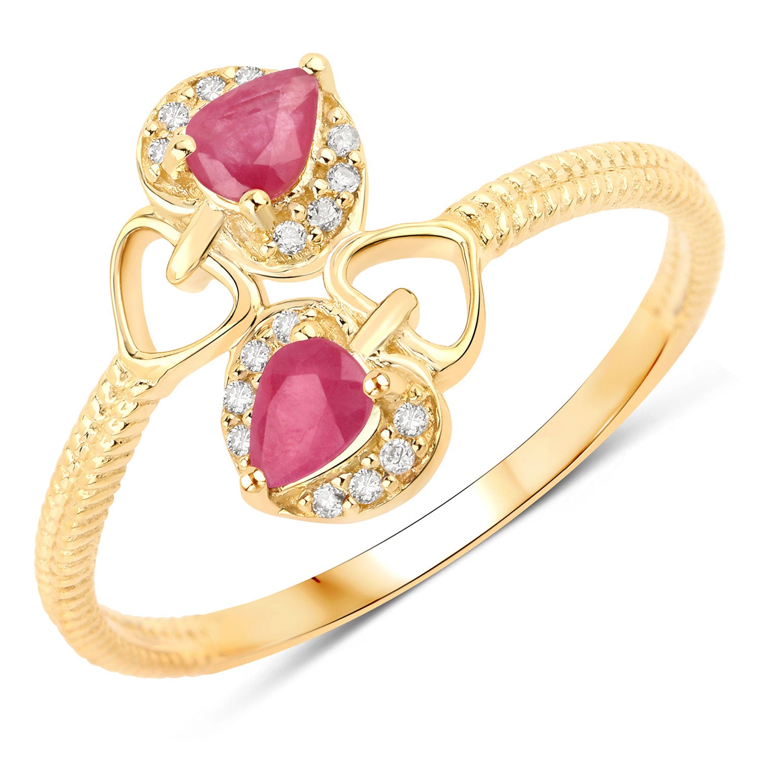 0.44 Carat Genuine Ruby and White Diamond 14K Yellow Gold Ring