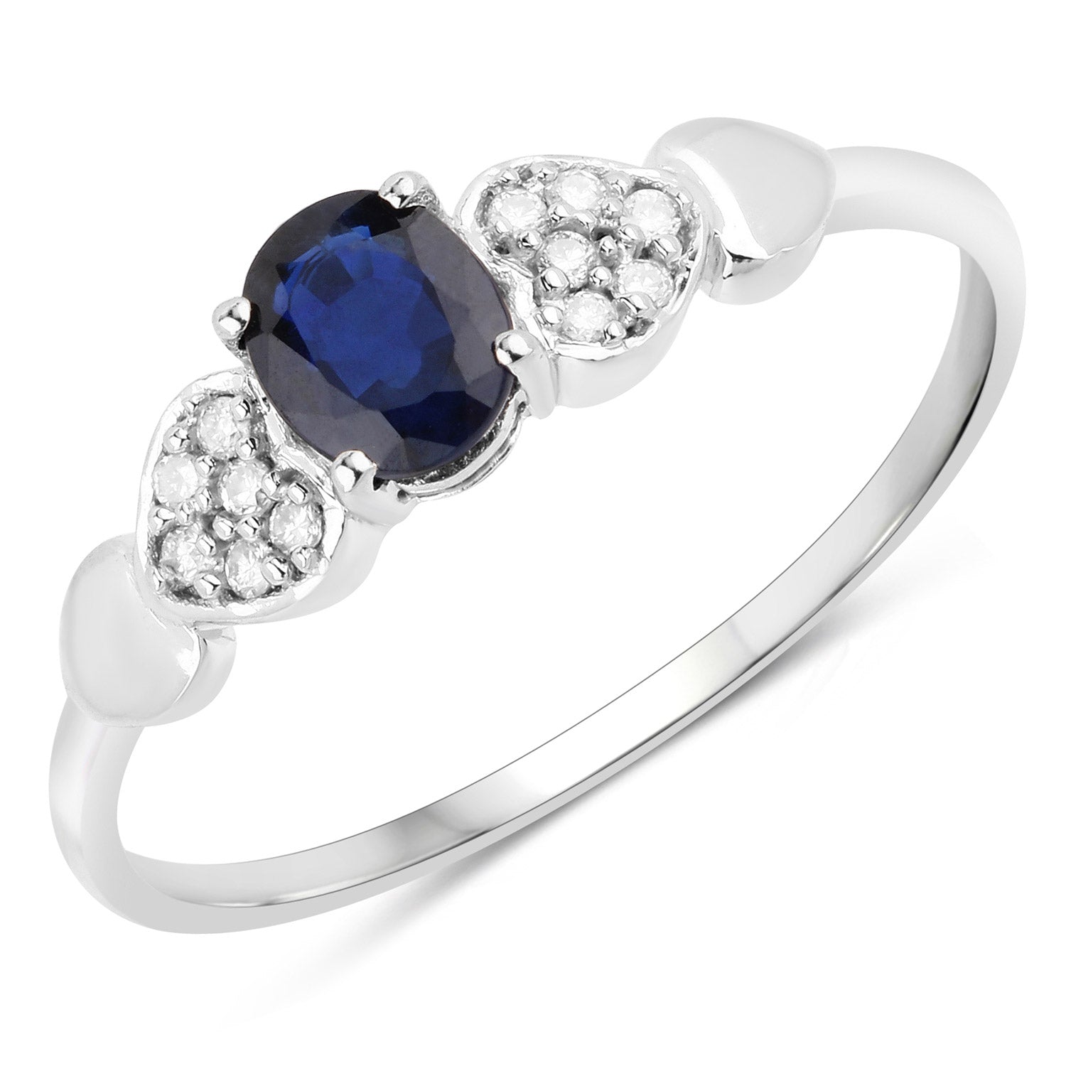 0.44 Ct Genuine Blue Sapphire & White Diamond 14K White Ring