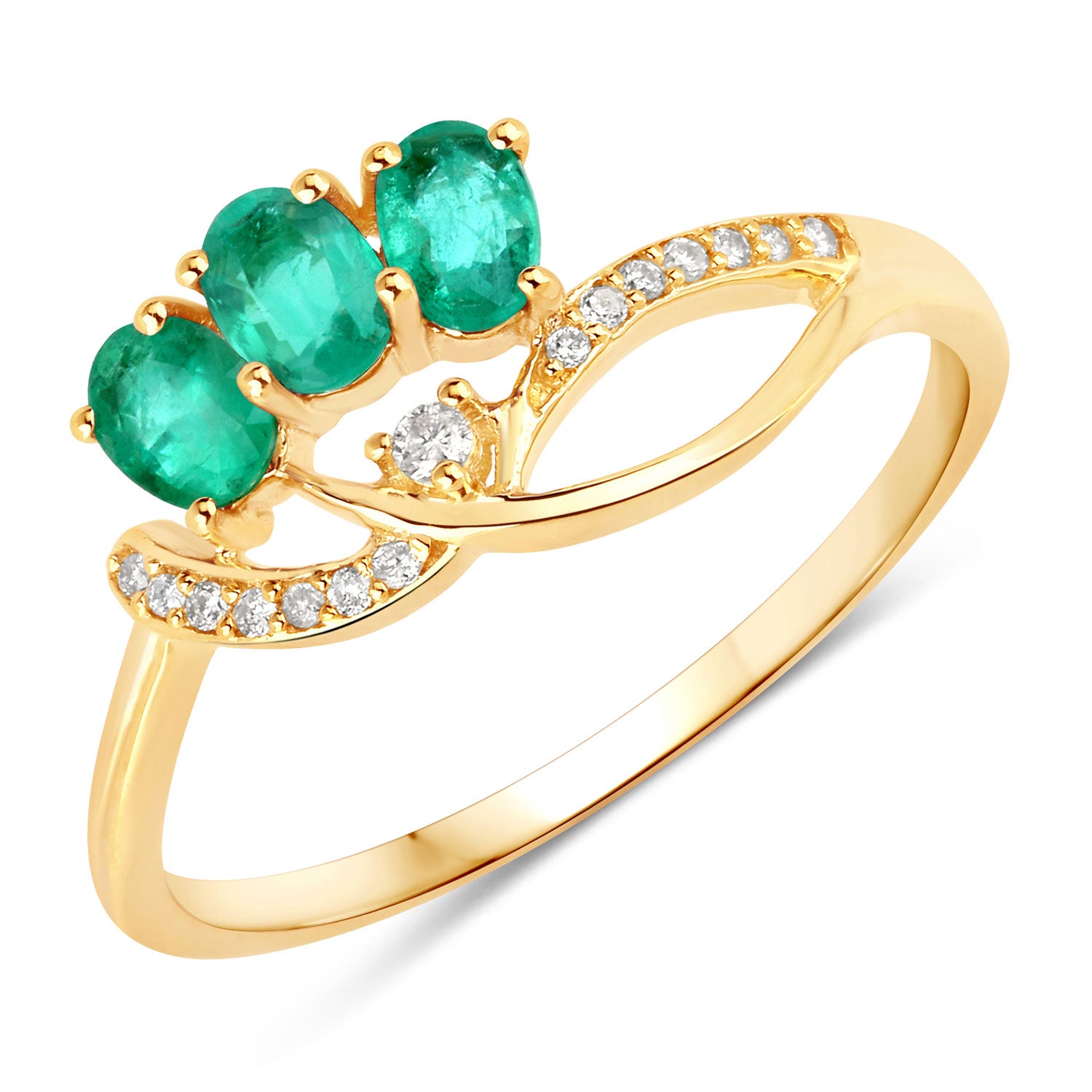 0.50 Carat Genuine Zambian Emerald and White Diamond 14K Yellow Gold Ring