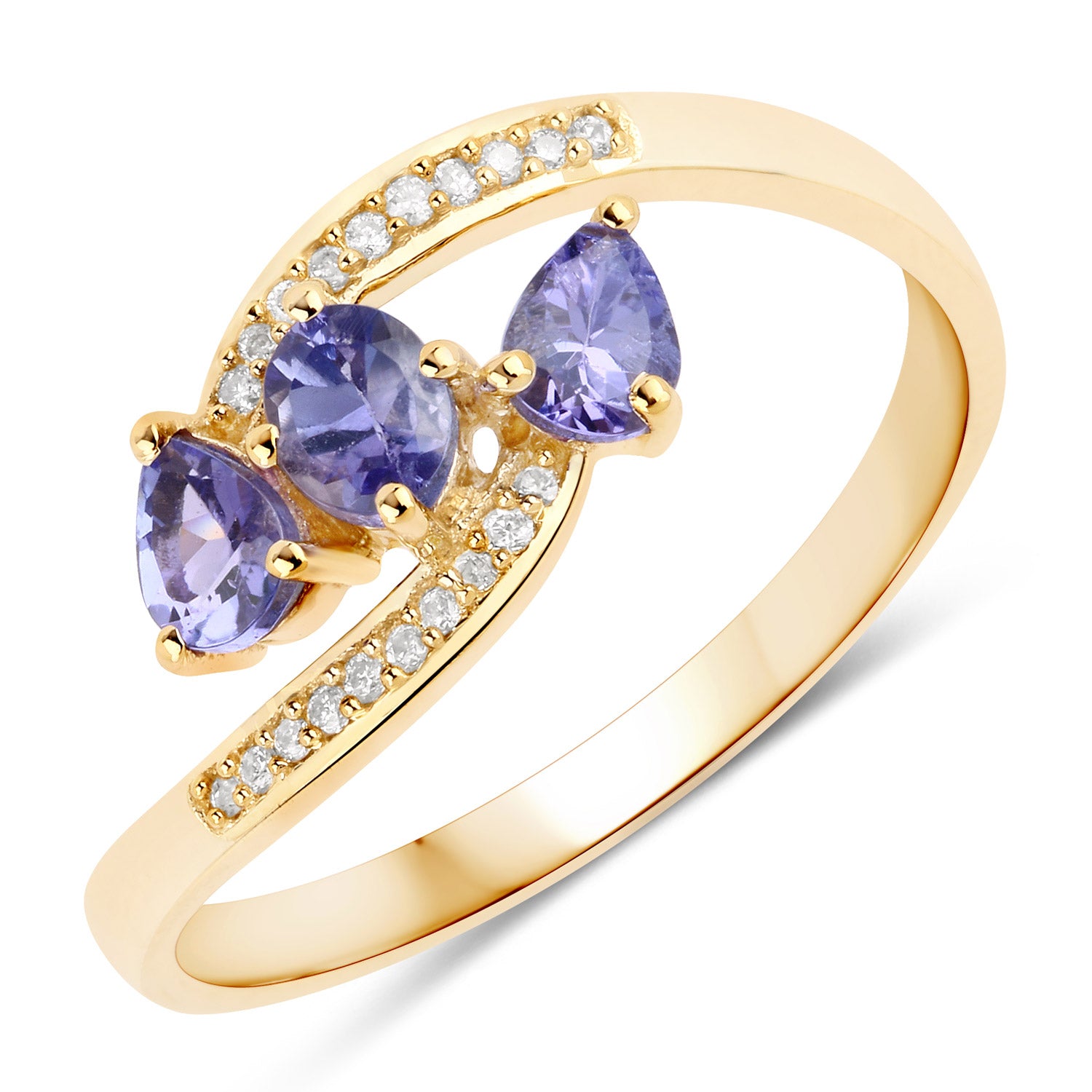 0.50 Genuine Tanzanite & White Diamond 14K Yellow Gold Ring