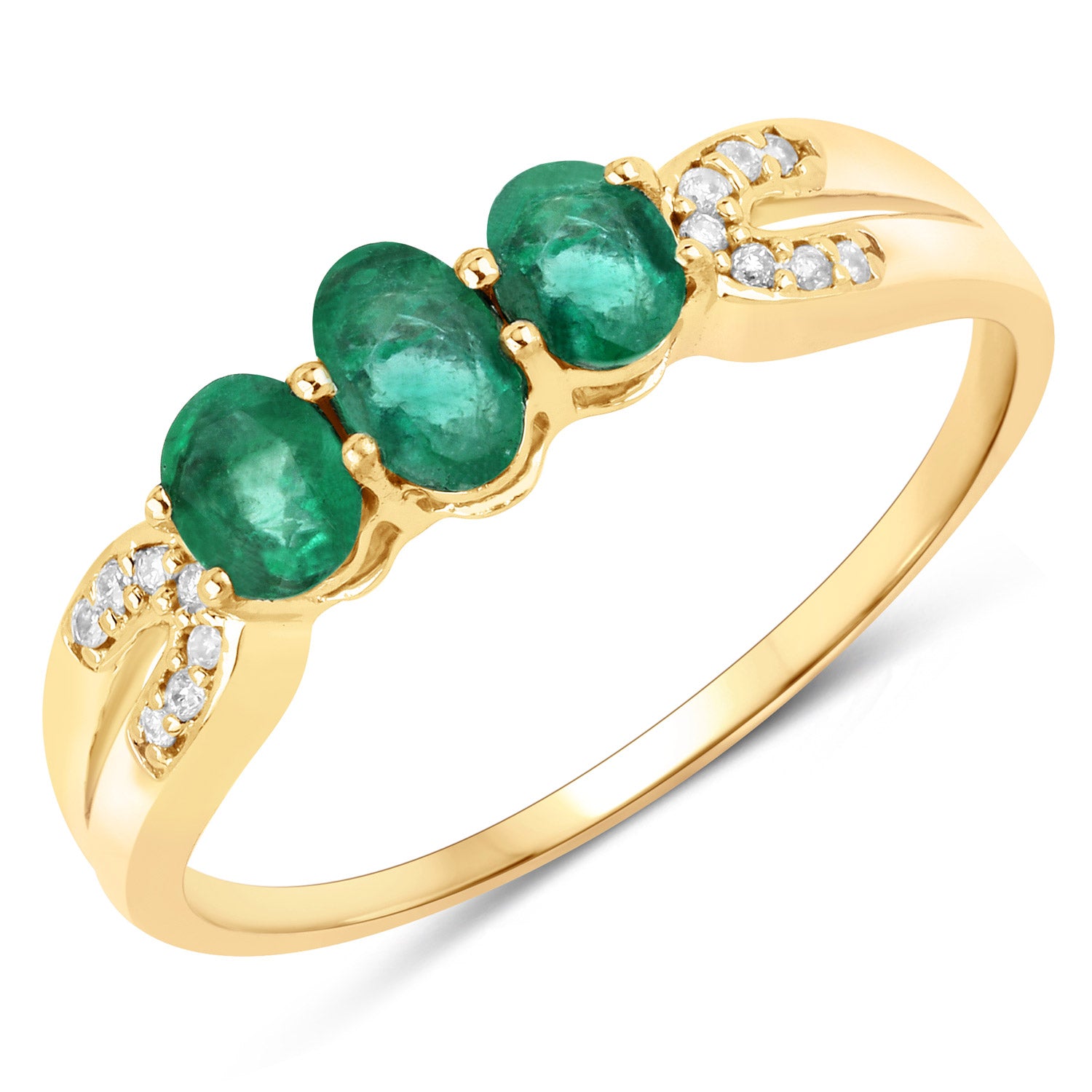 0.53 Genuine Zambian Emerald & White Diamond 14K Yellow Ring