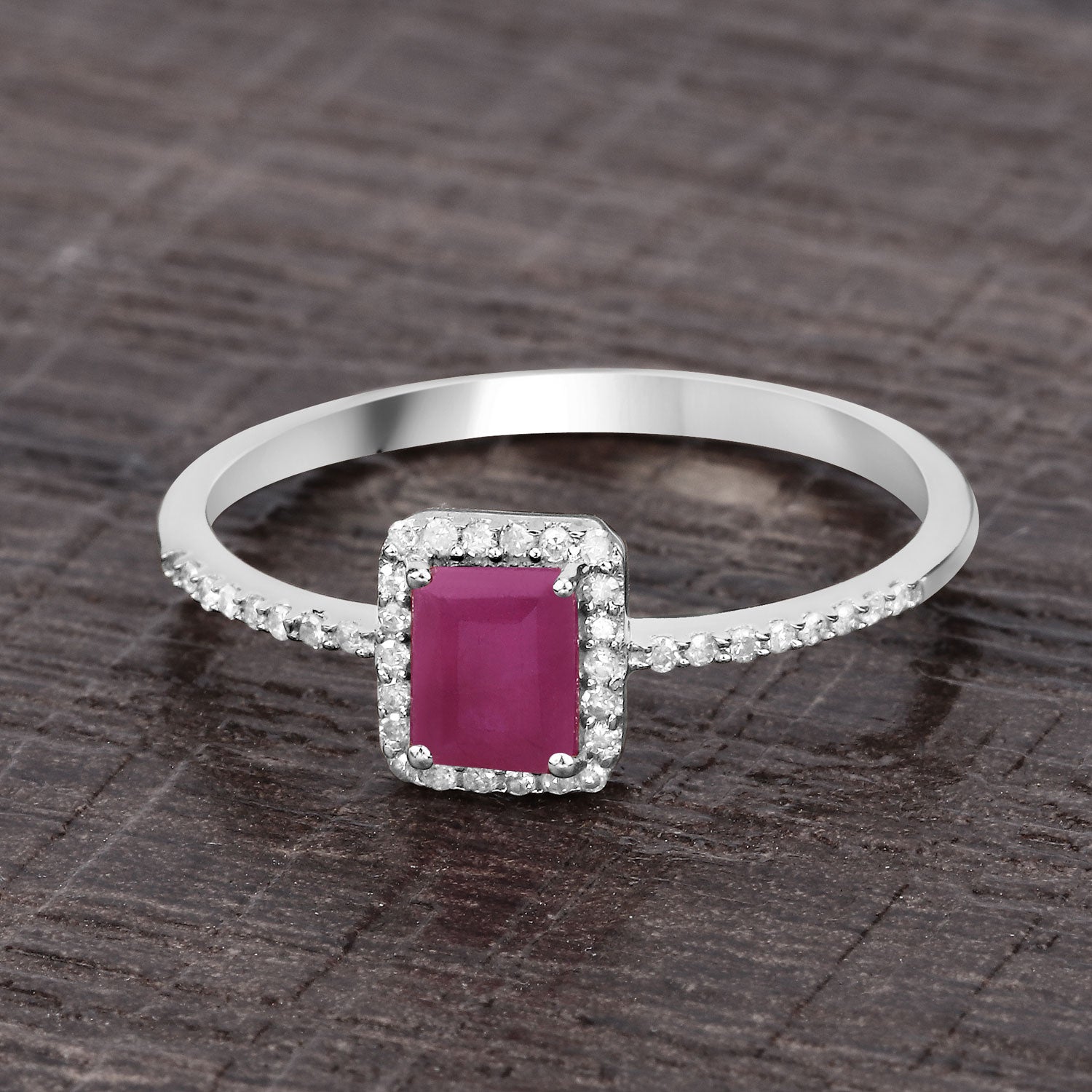 0.58 Carat Genuine Ruby and White Diamond 14K White Gold Ring