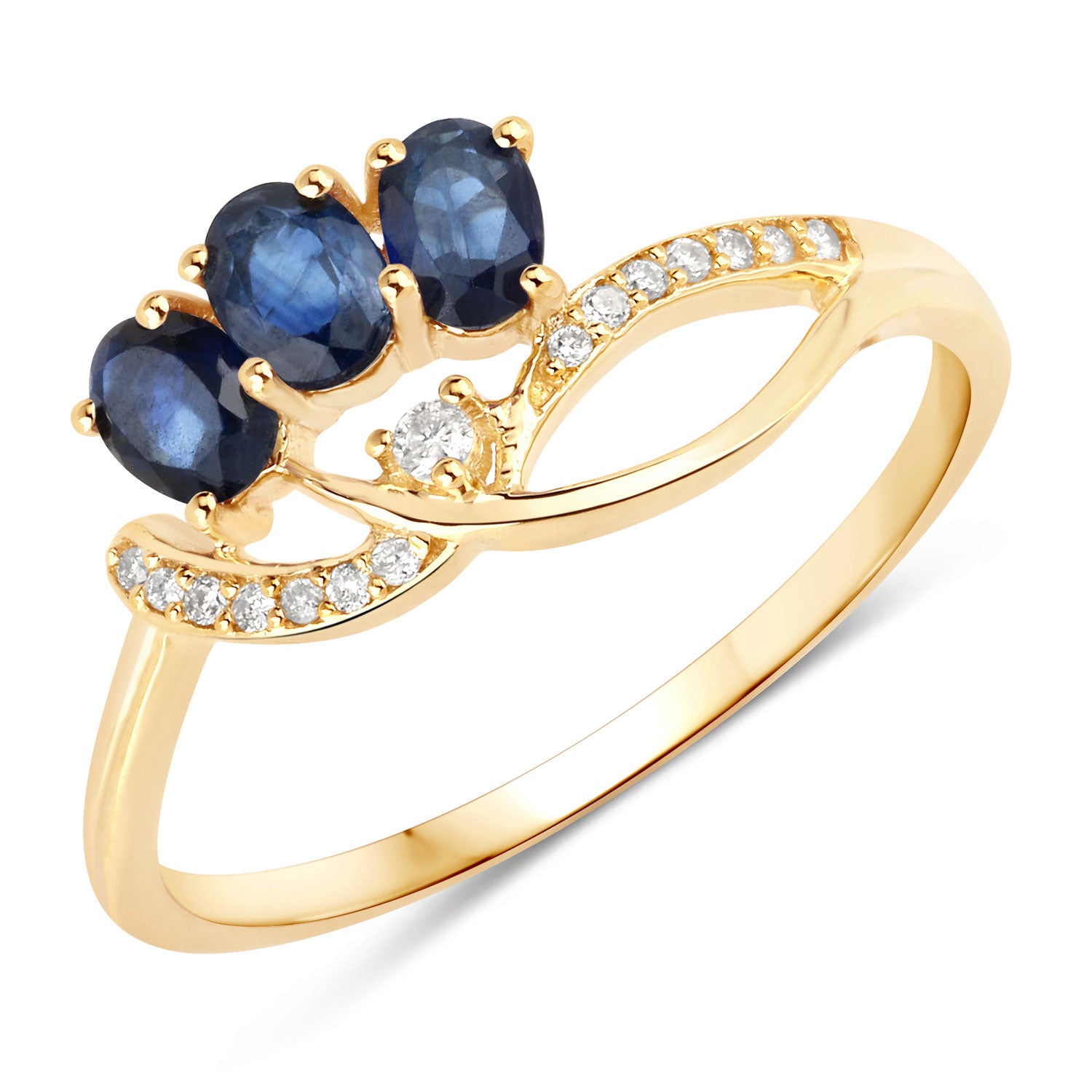 0.65 Carat Genuine Blue Sapphire and White Diamond 14K Yellow Gold Ring