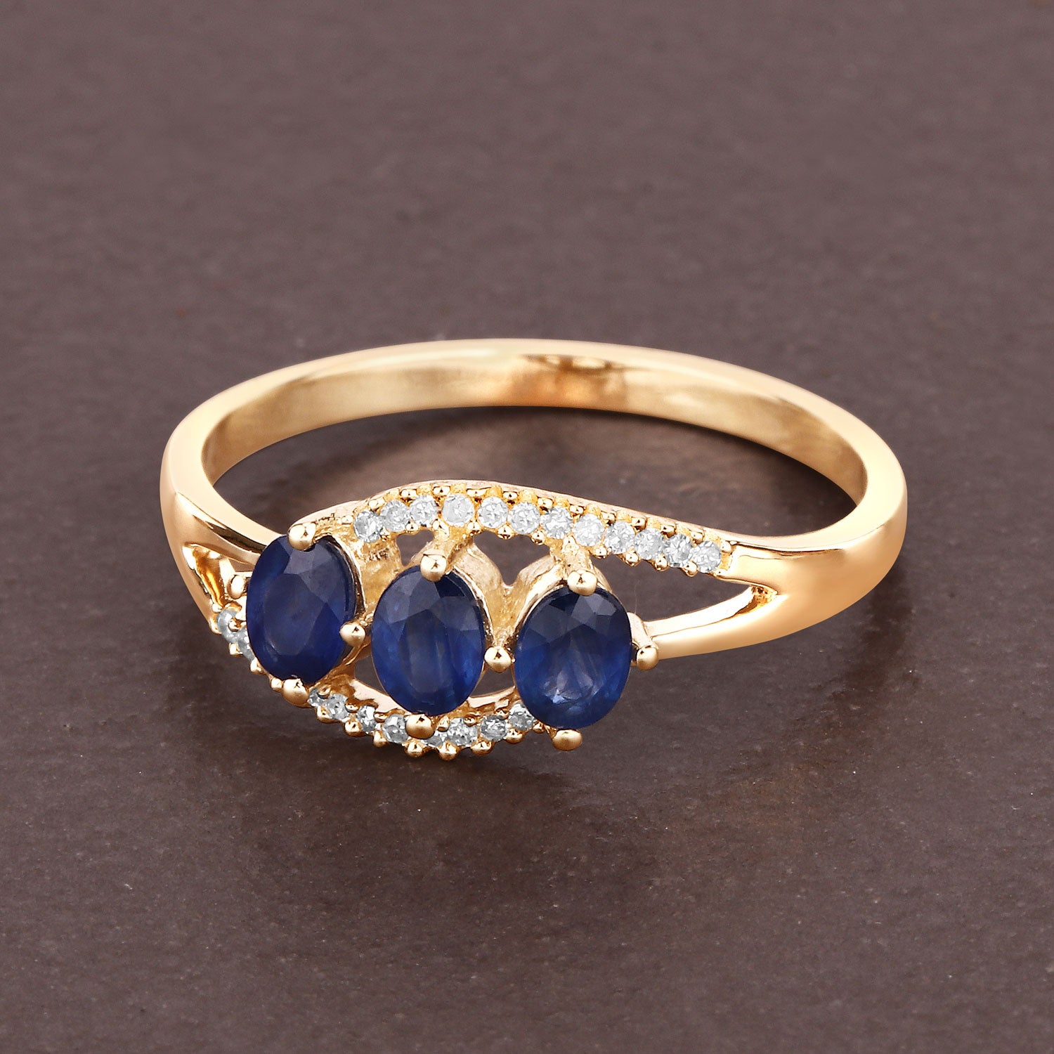 0.73 Genuine Blue Sapphire & White Diamond 14K Yellow Ring