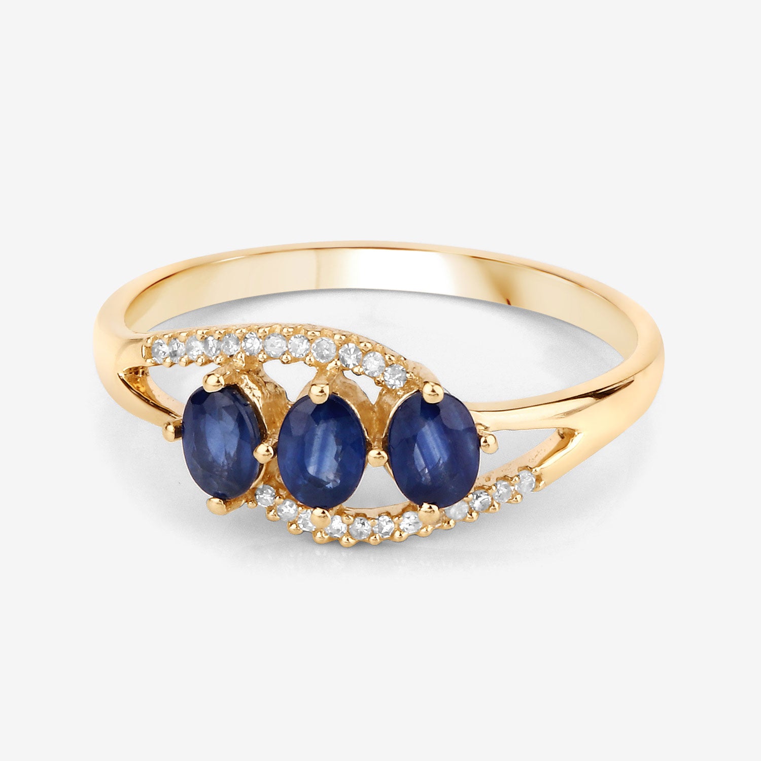 0.73 Genuine Blue Sapphire & White Diamond 14K Yellow Ring