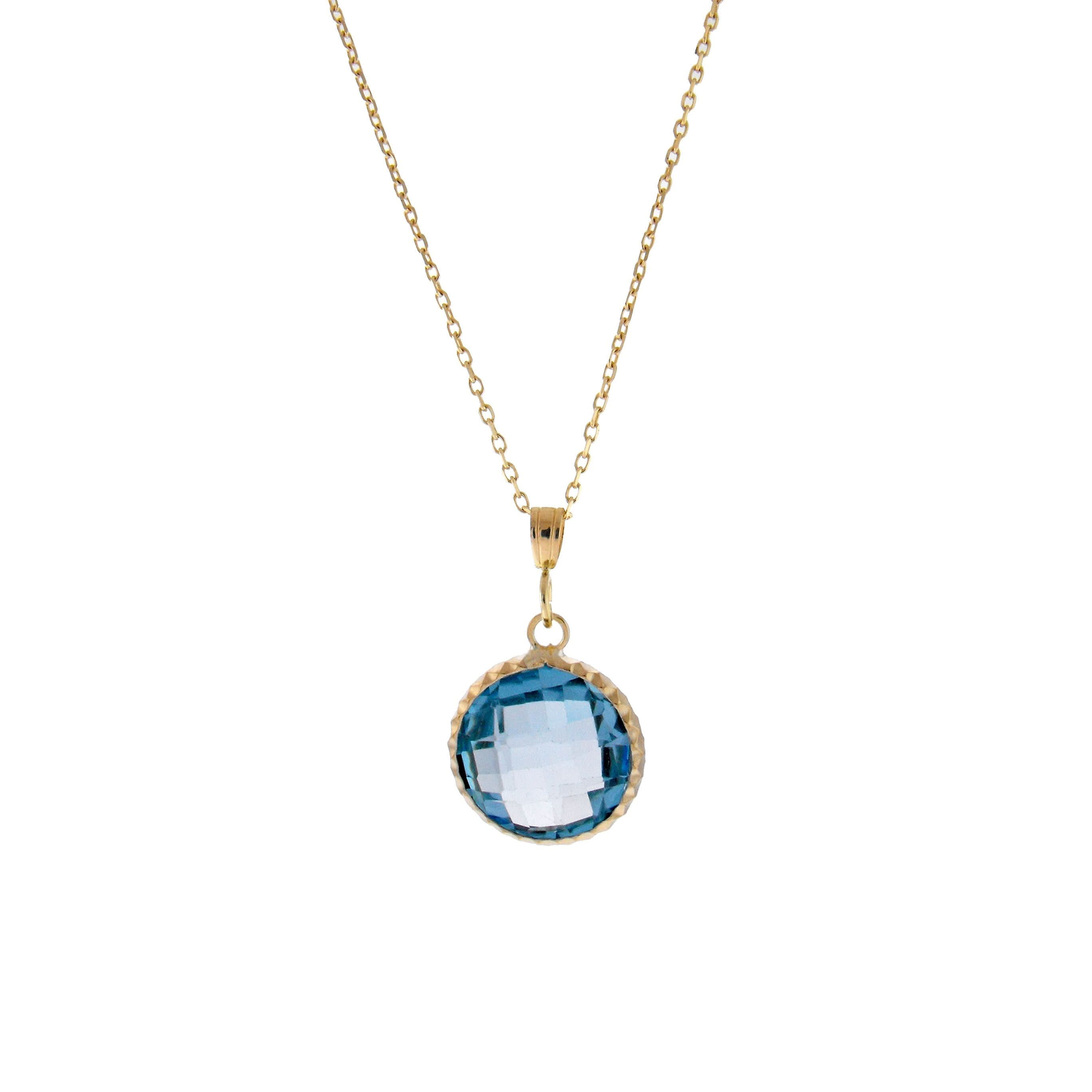 14k Faceted Blue Topaz Fancy Bezel Necklace