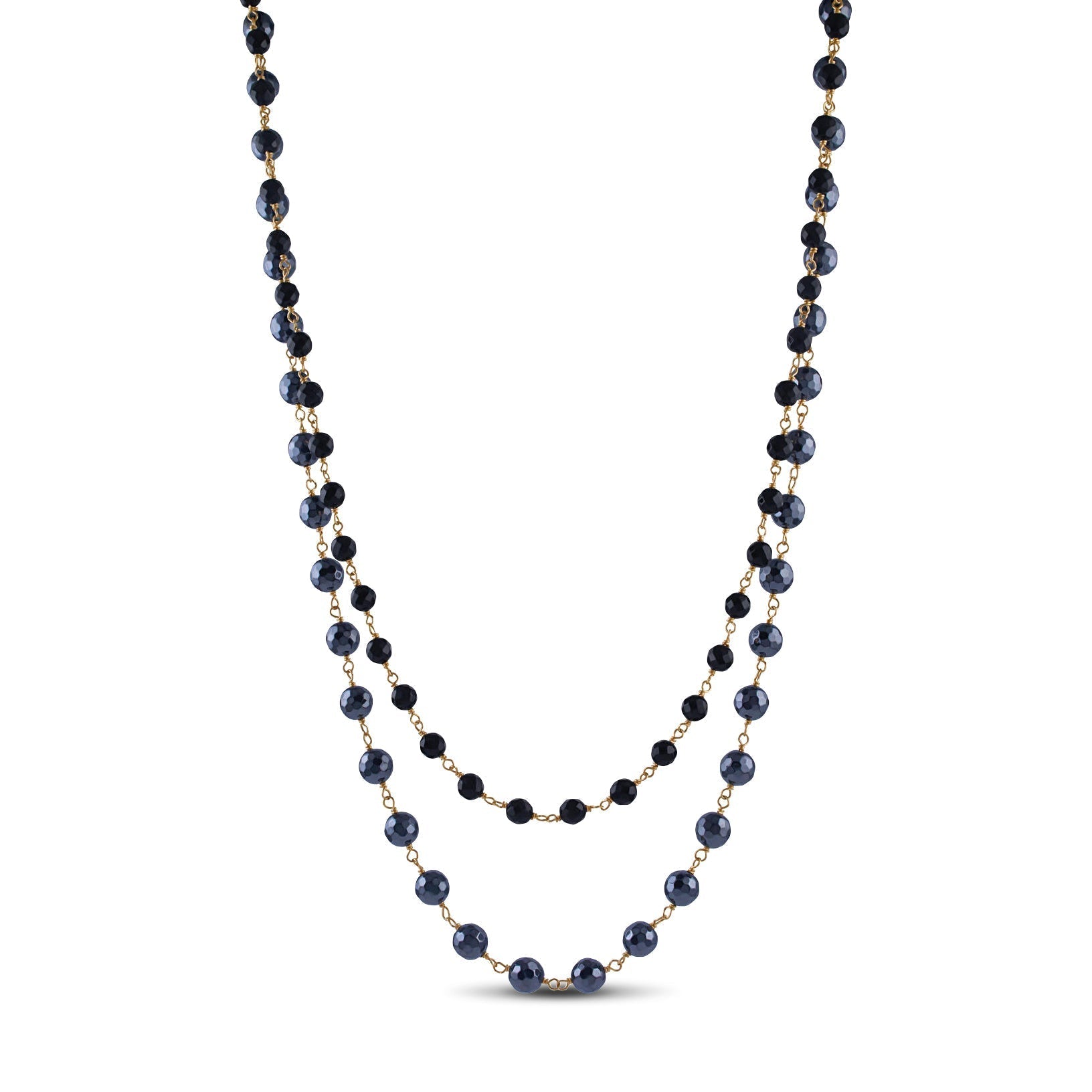 14k 2 Layer Black Onyx, Hematite Necklace 18/20" - chicjewelry4u.com