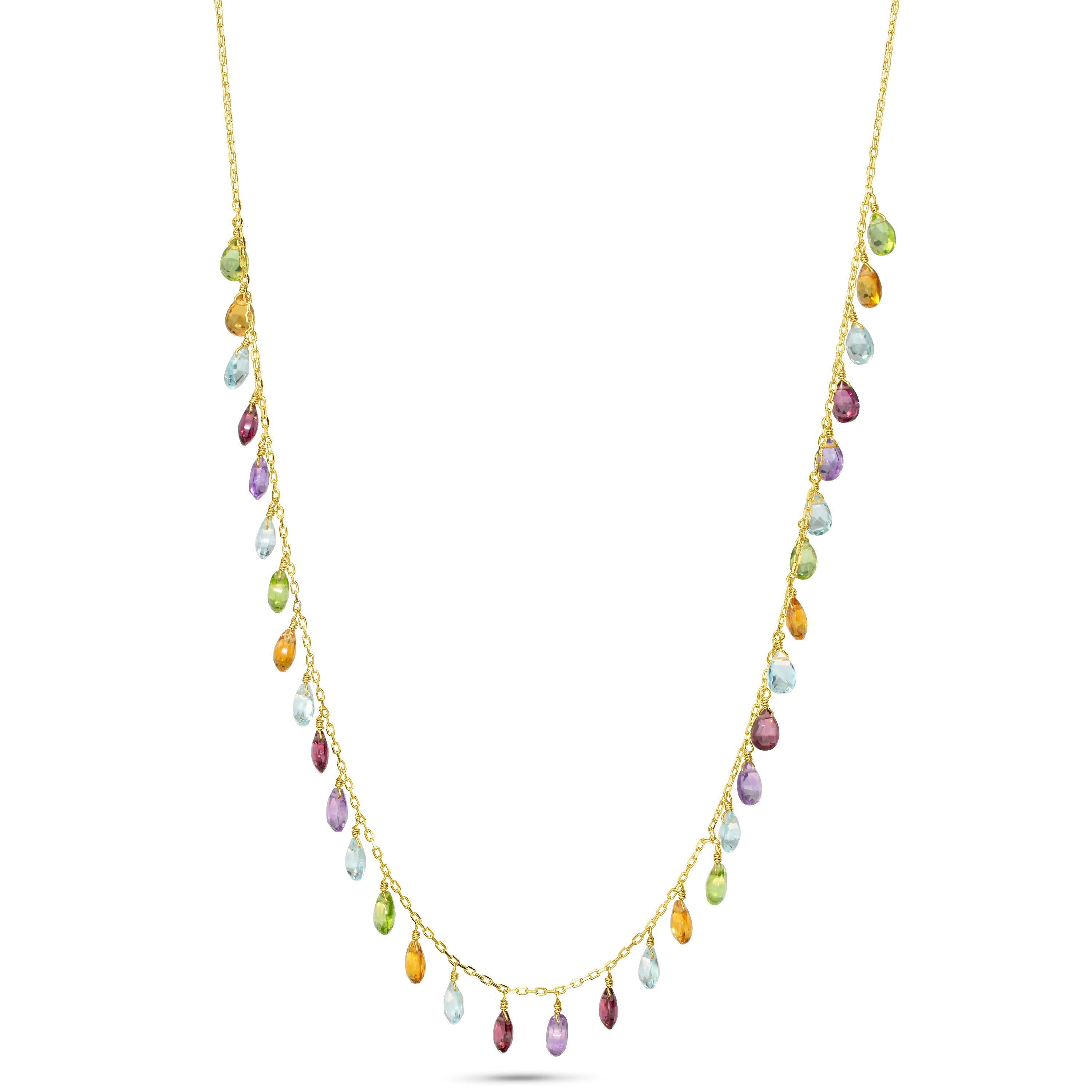 14k Multi-Gemstone Rainbow Necklace 17" - chicjewelry4u.com