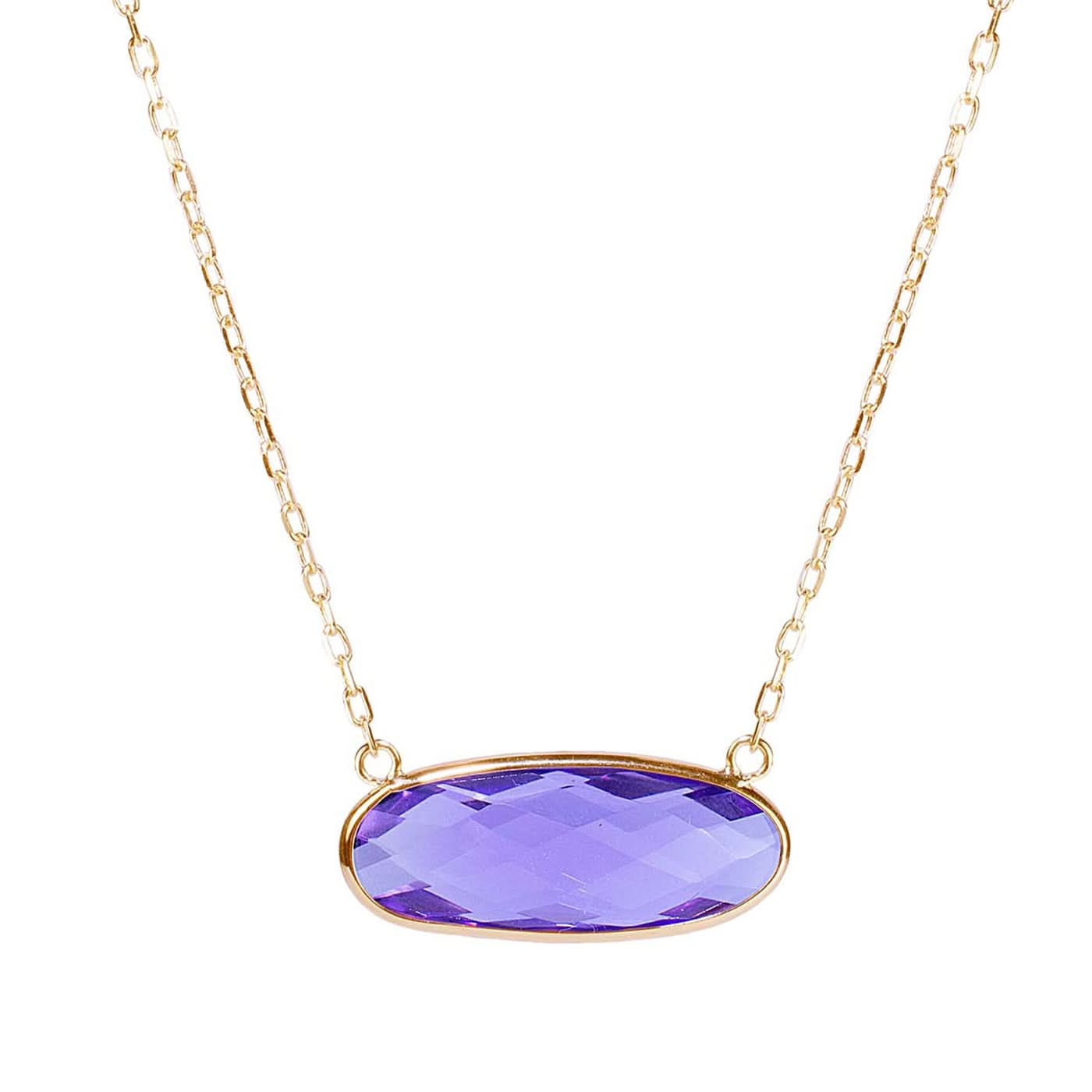 14k Amethyst Oval Bezel Necklace 17"