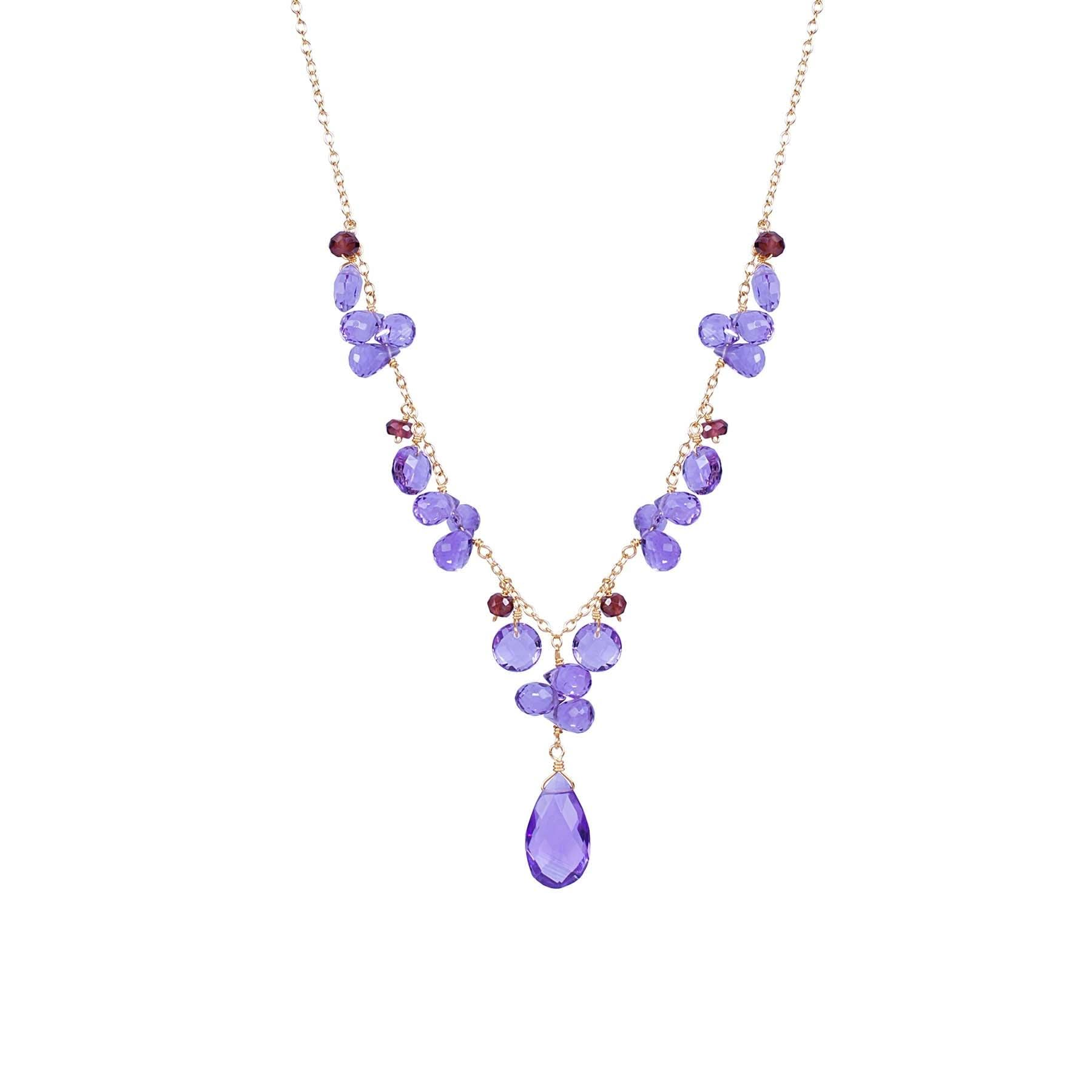 14k Amethyst Garnet Necklace 18"