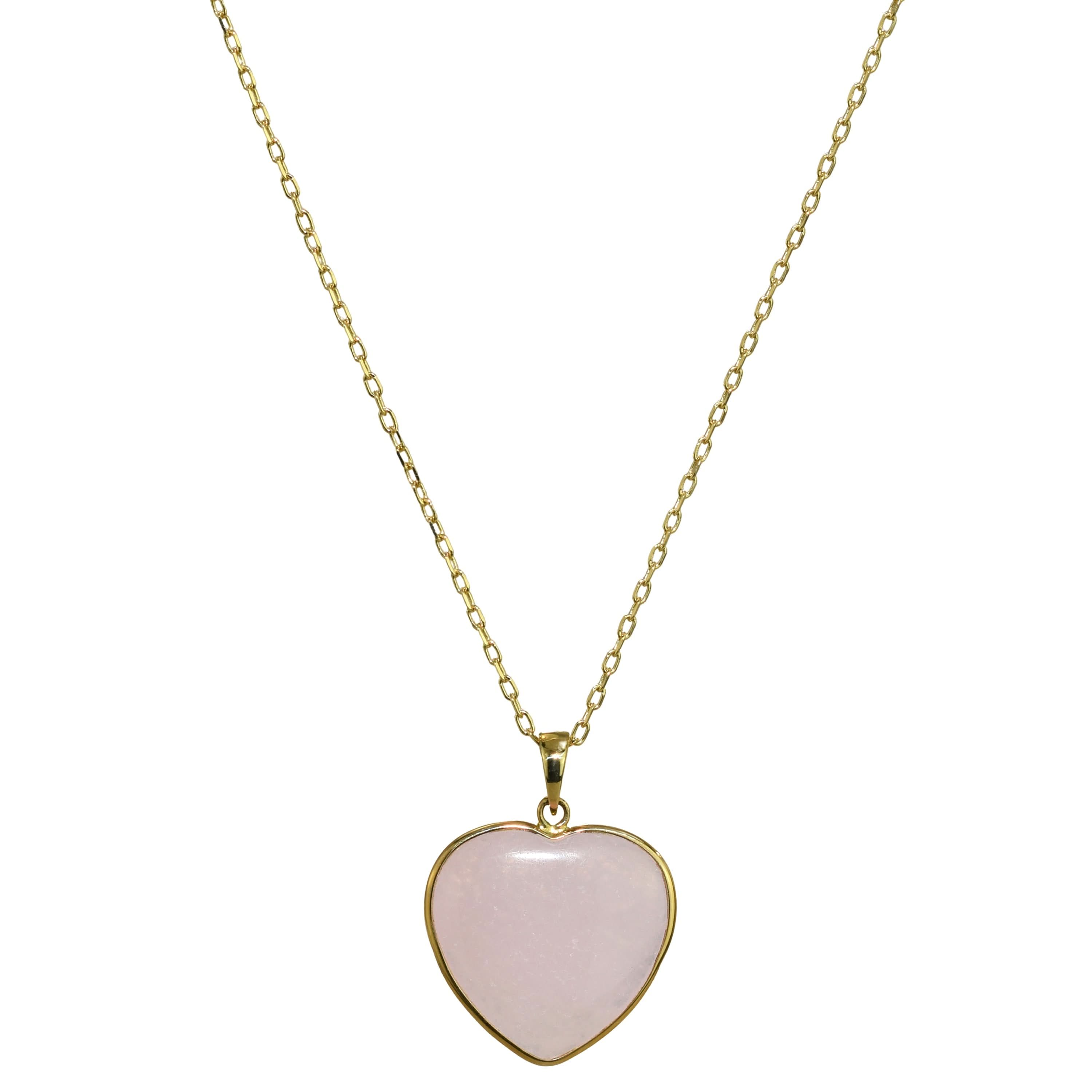 14k Pink Jade Heart Pendant Necklace 17"