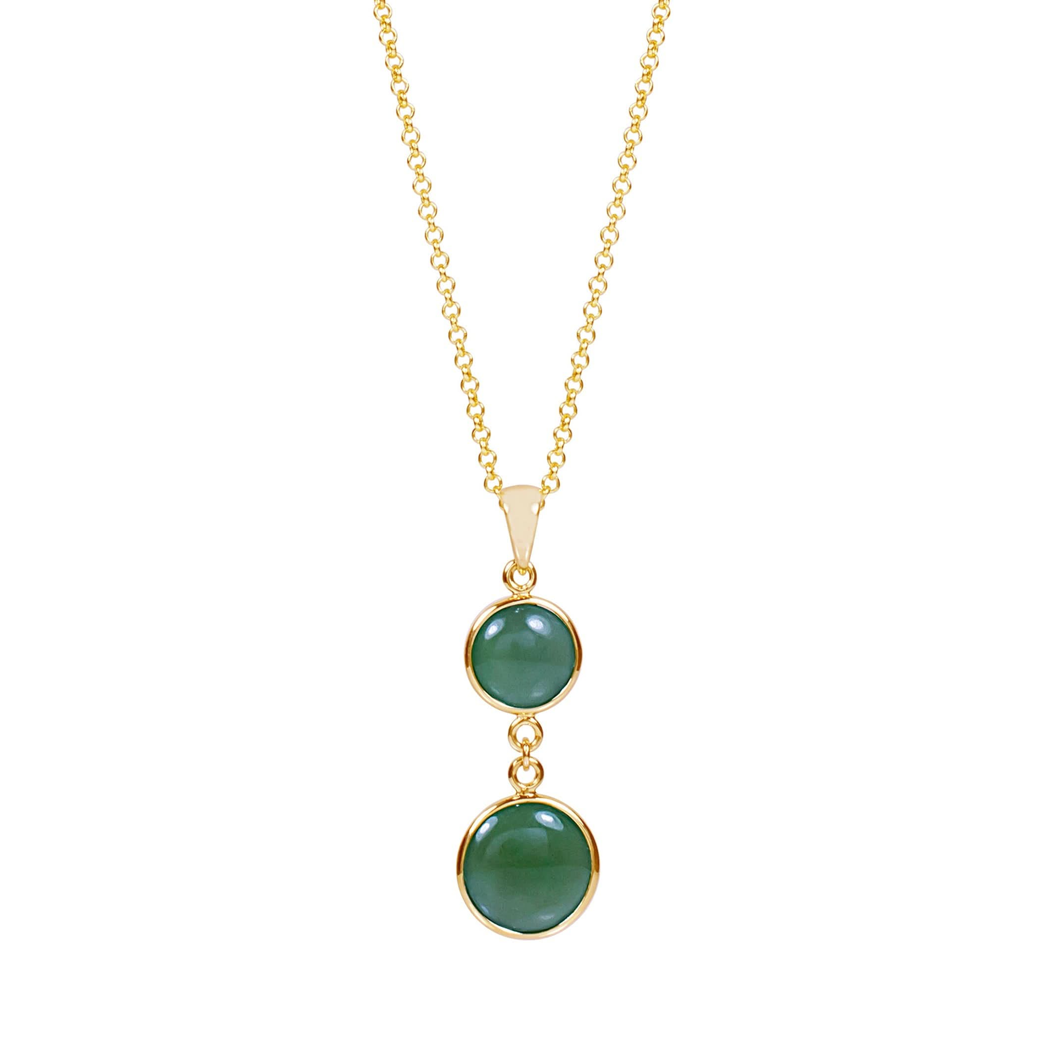 14k Nephrite Jade Double Round Bezel Necklace 18"