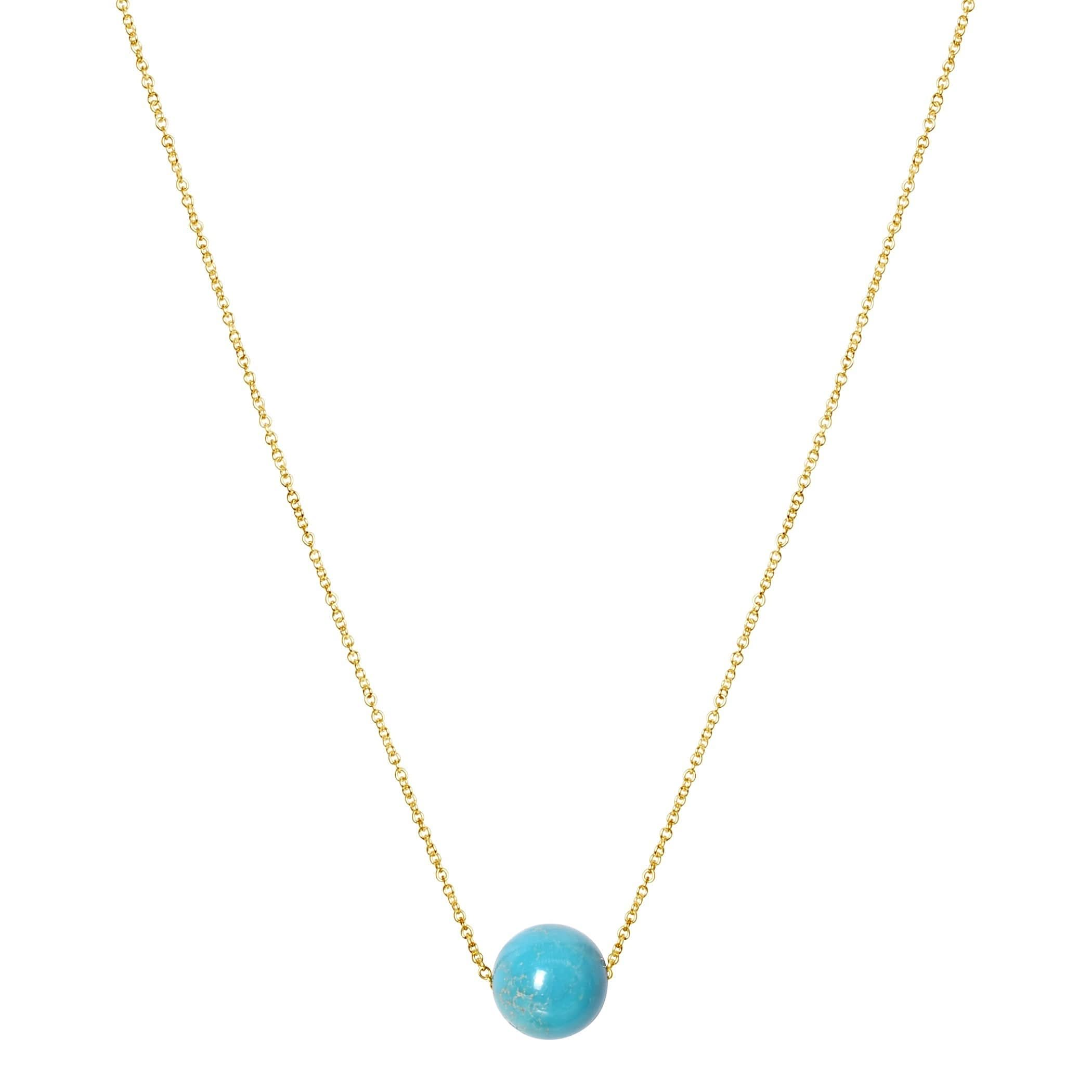 14k Turquoise Ball Slider Pendant Necklace 17"