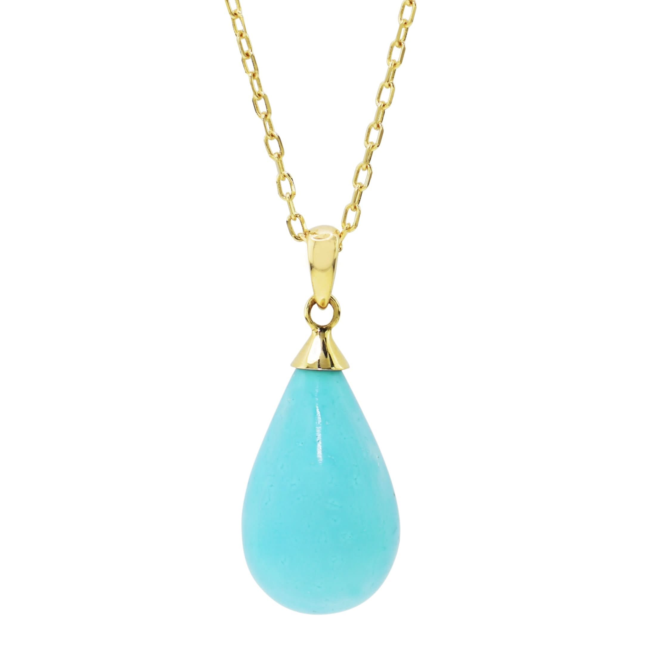 14k Turquoise Teardrop Pendant Necklace 17"