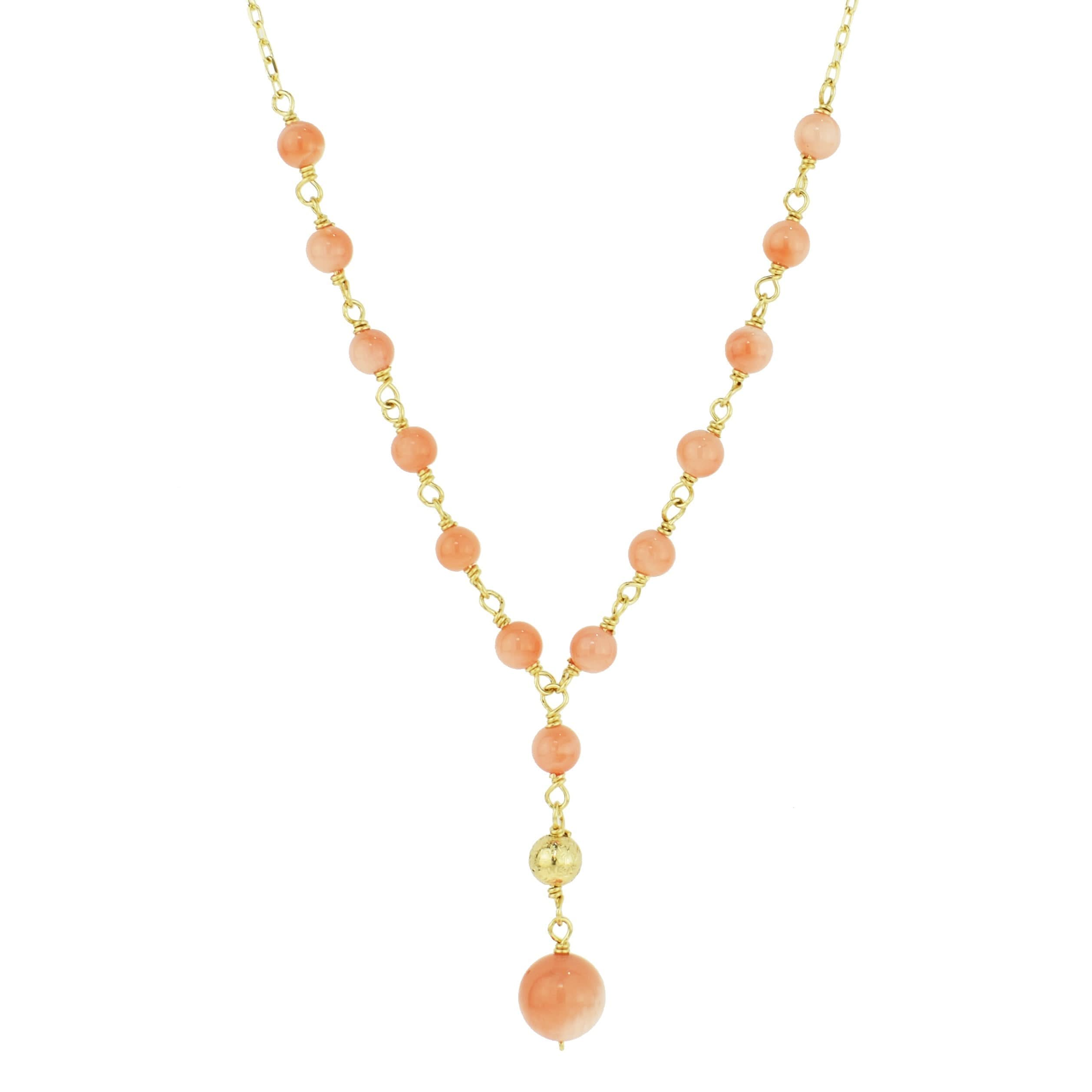 14k Angel Skin Coral Y Necklace 17"