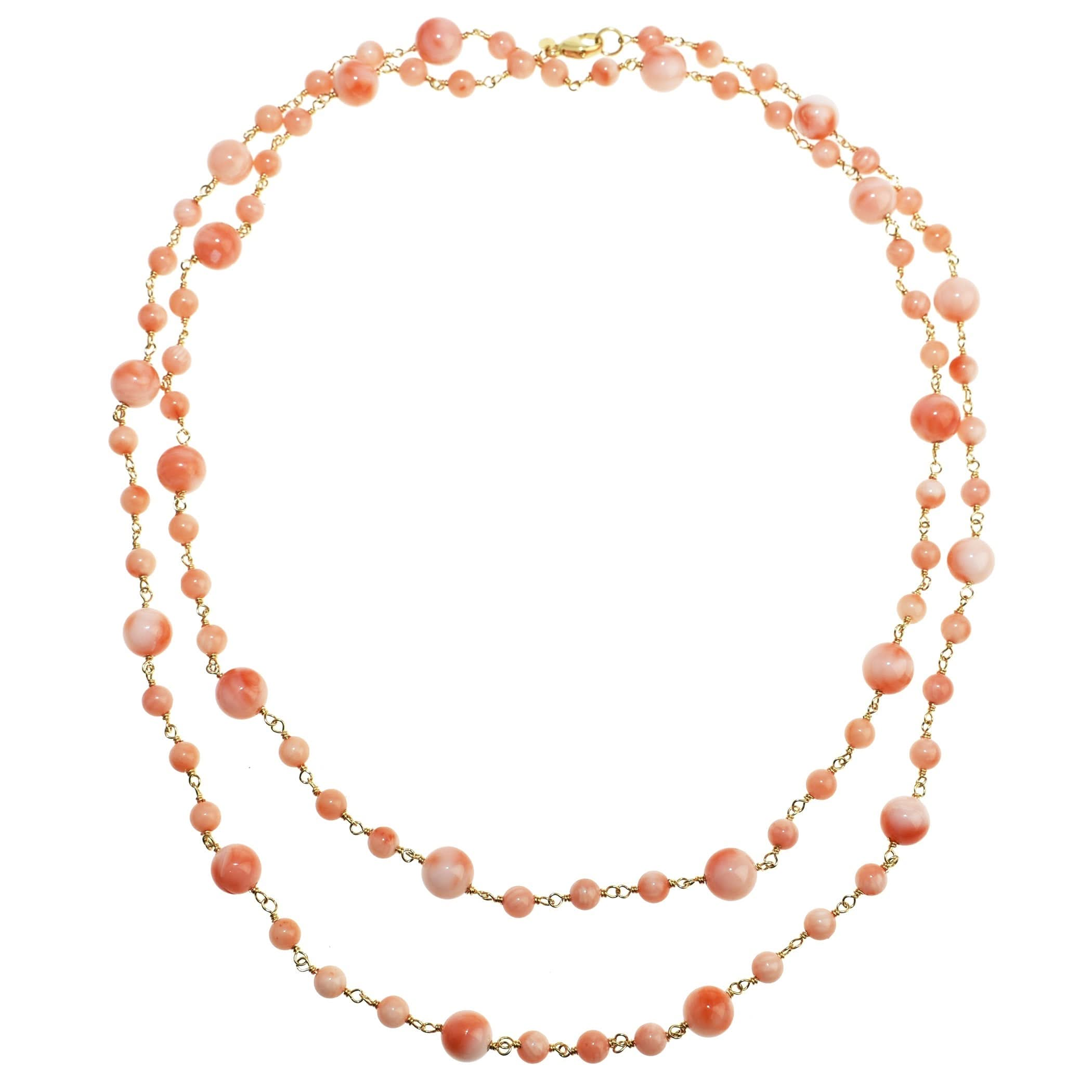 14k Angel Skin Coral Link Necklace 34"