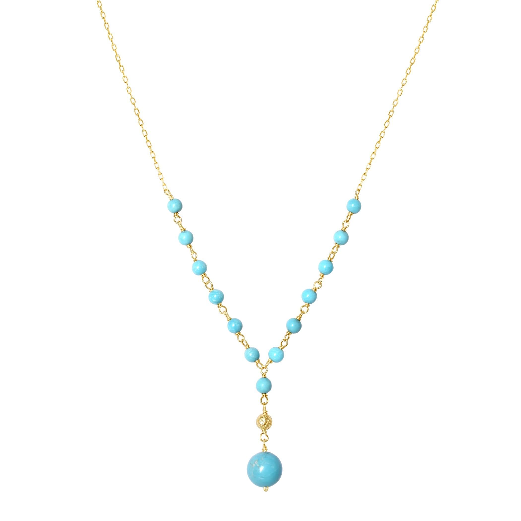 14k Turquoise Beaded Y Necklace 17"