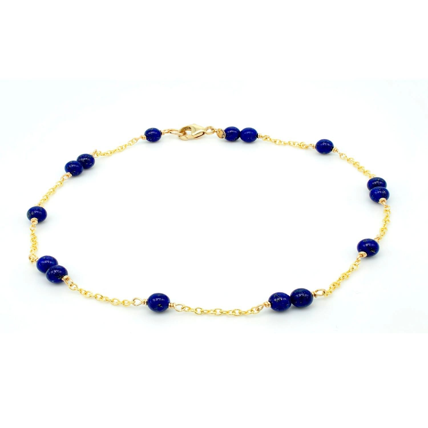 14k Station Link Beaded Anklet 9.5"