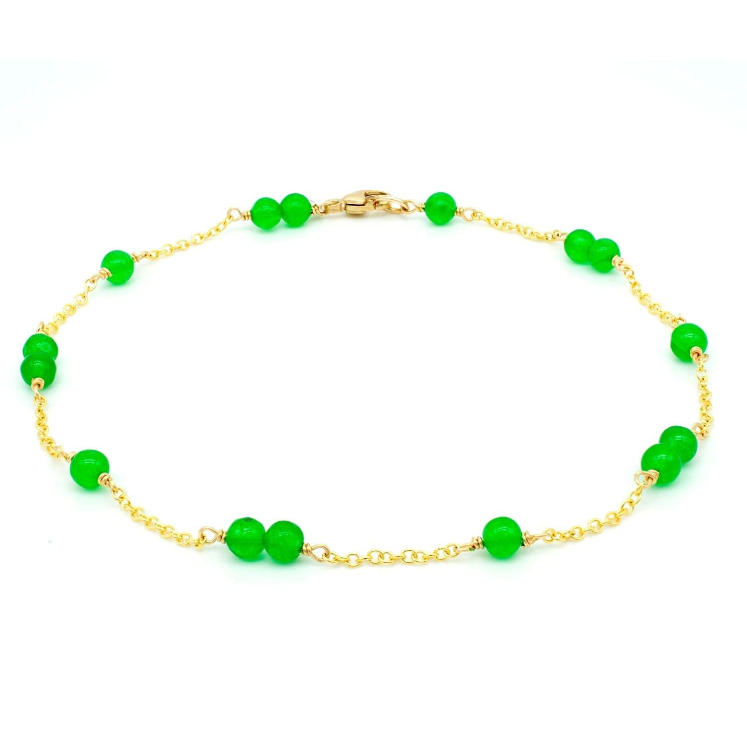 14k Station Link Beaded Anklet 9.5"