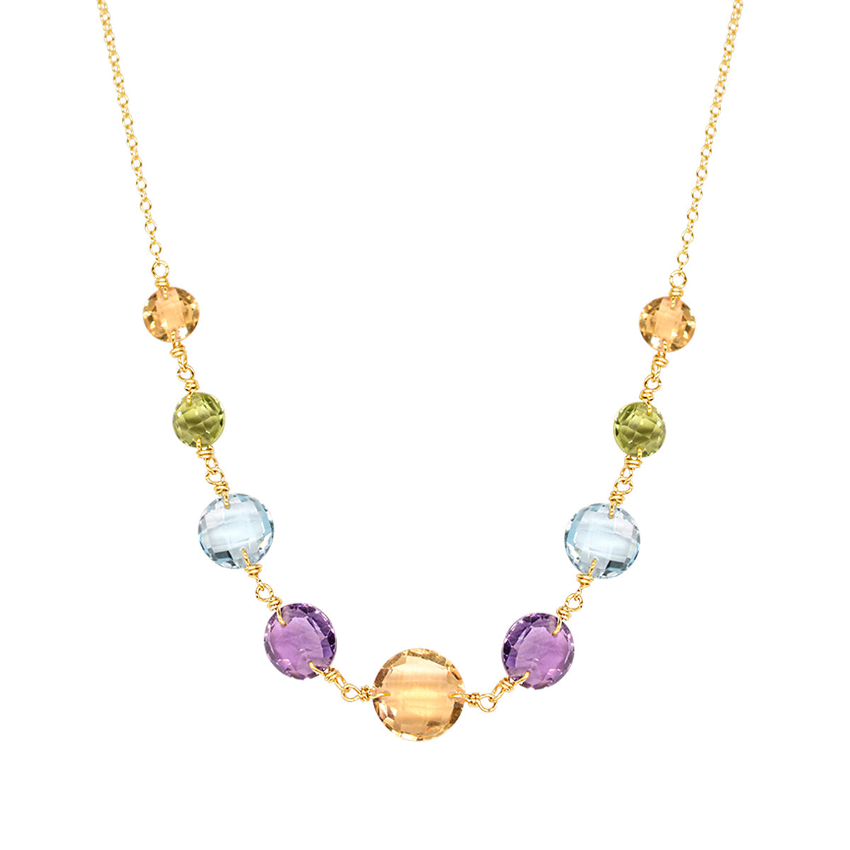 14KY Multi-Gemstone Graduated Coin Necklace - chicjewelry4u.com