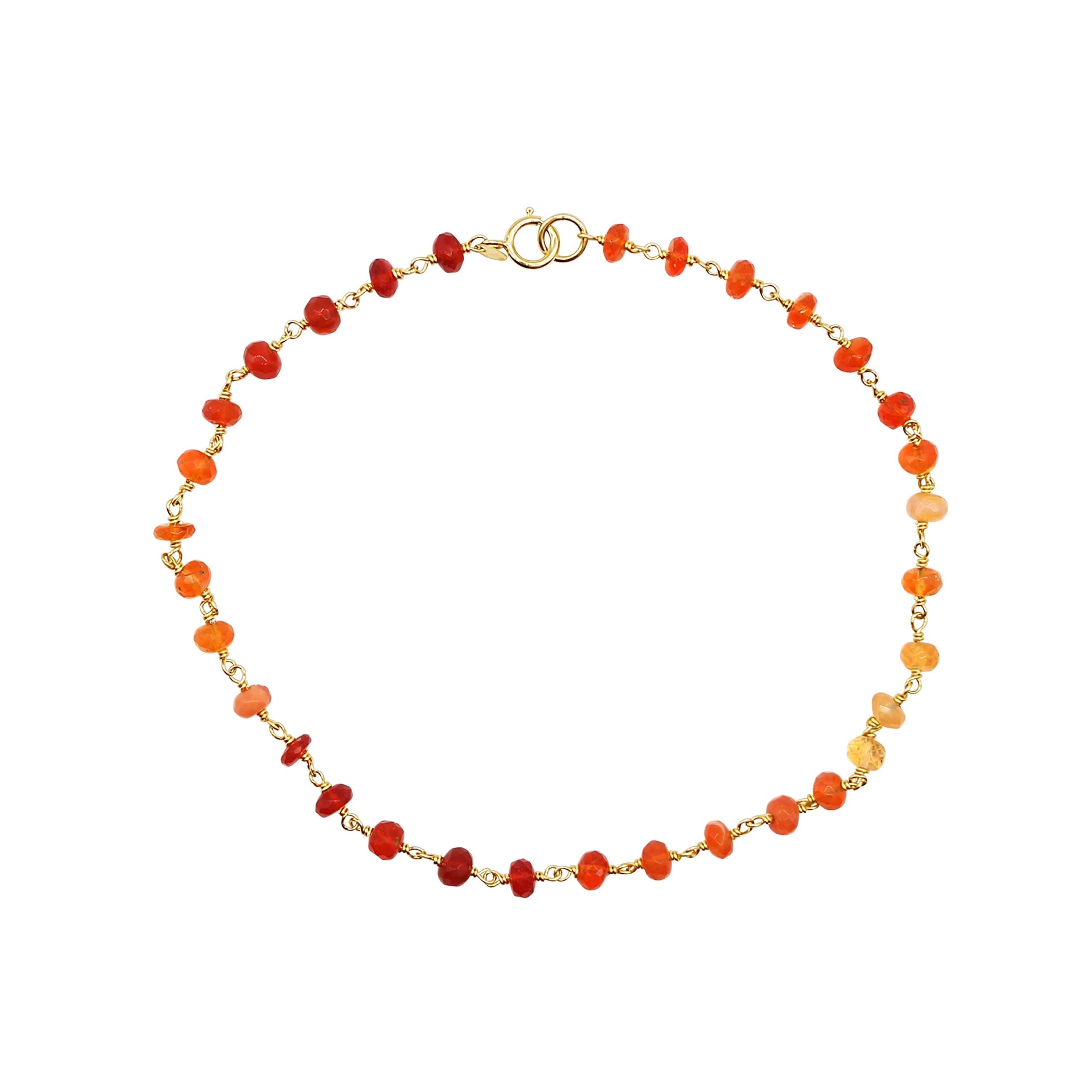 14k Fire Opal Link Anklet 9.5"