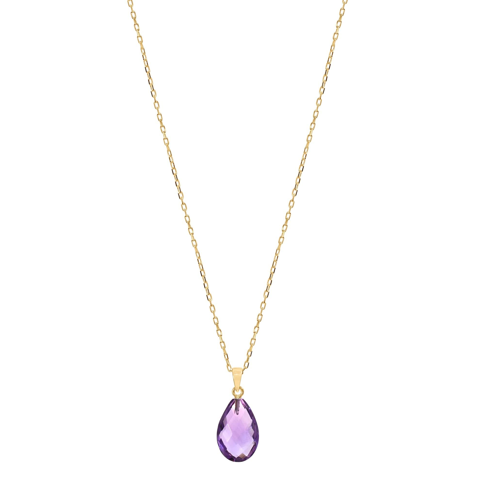 14k Blue Topaz or Amethyst Pear Pendant Necklace 17"