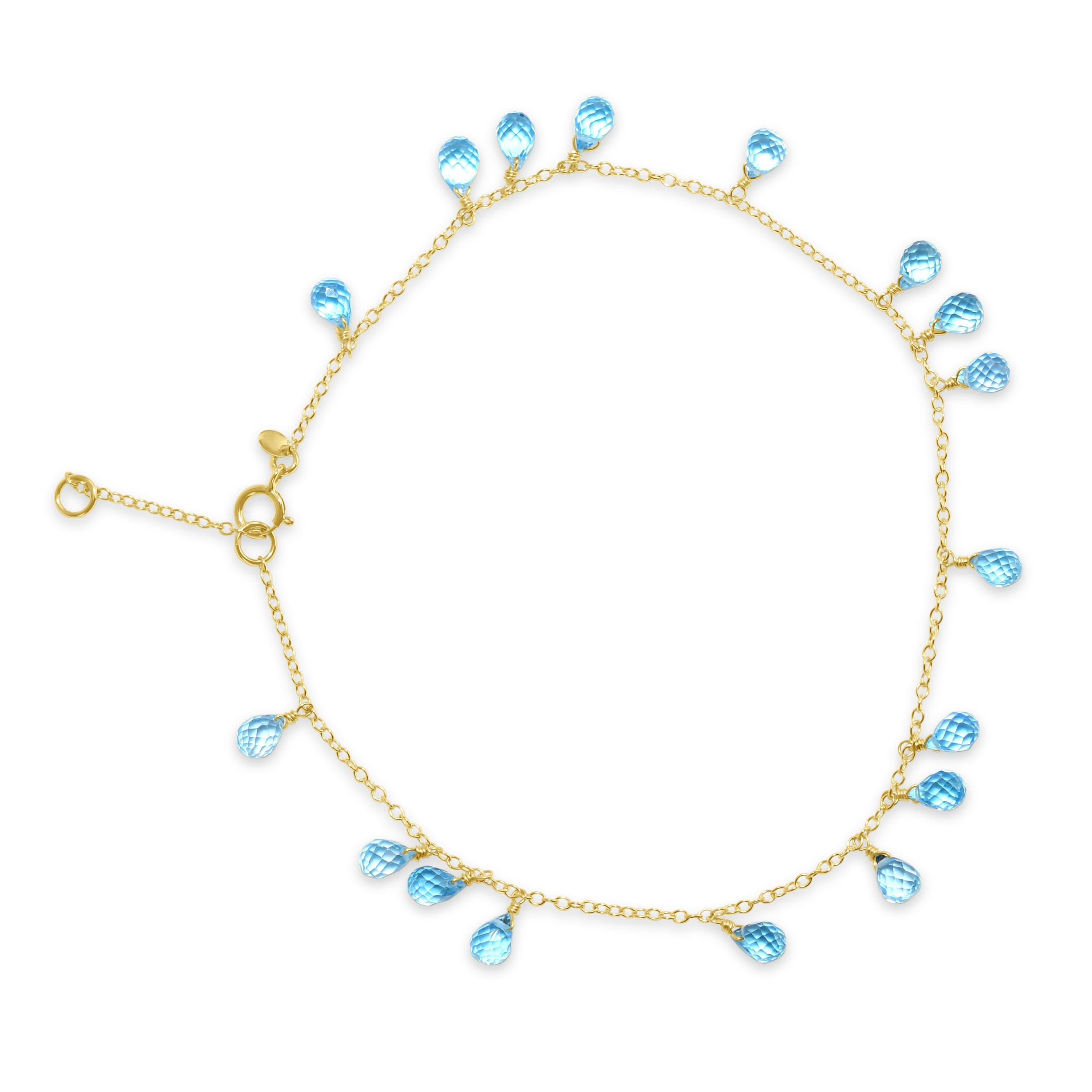 14k Swiss Blue Topaz Drop Gold Chain Anklet 9.5"