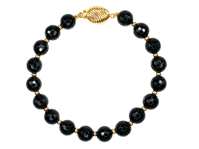 14k Black Onyx Roundel Double-Sided Clasp Bracelet 7.5" - chicjewelry4u.com